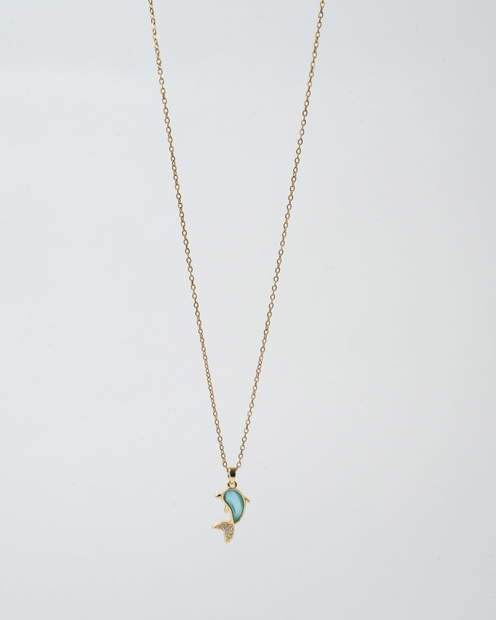Elegant Gold-Plated Dolphin Pendant Necklace with Turquoise Enamel