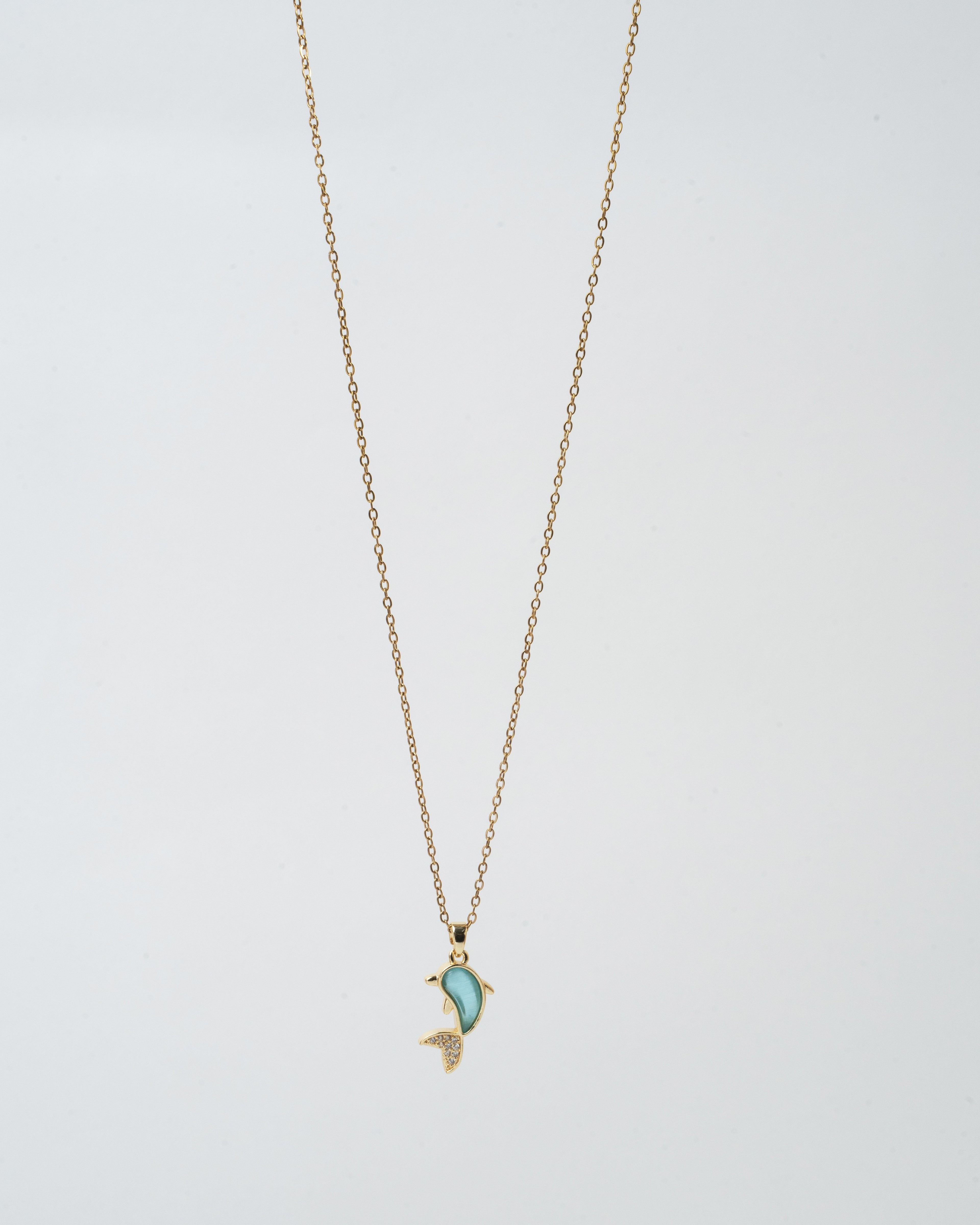 Elegant Gold-Plated Dolphin Pendant Necklace with Turquoise Enamel