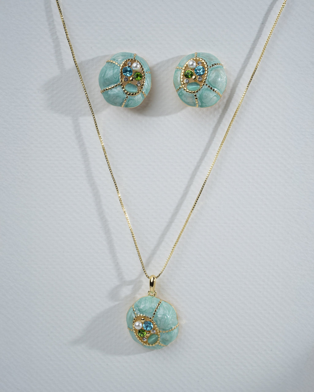 Exquisite Aquamarine Mosaic Jewelry Set with Matching Necklace and Earrings