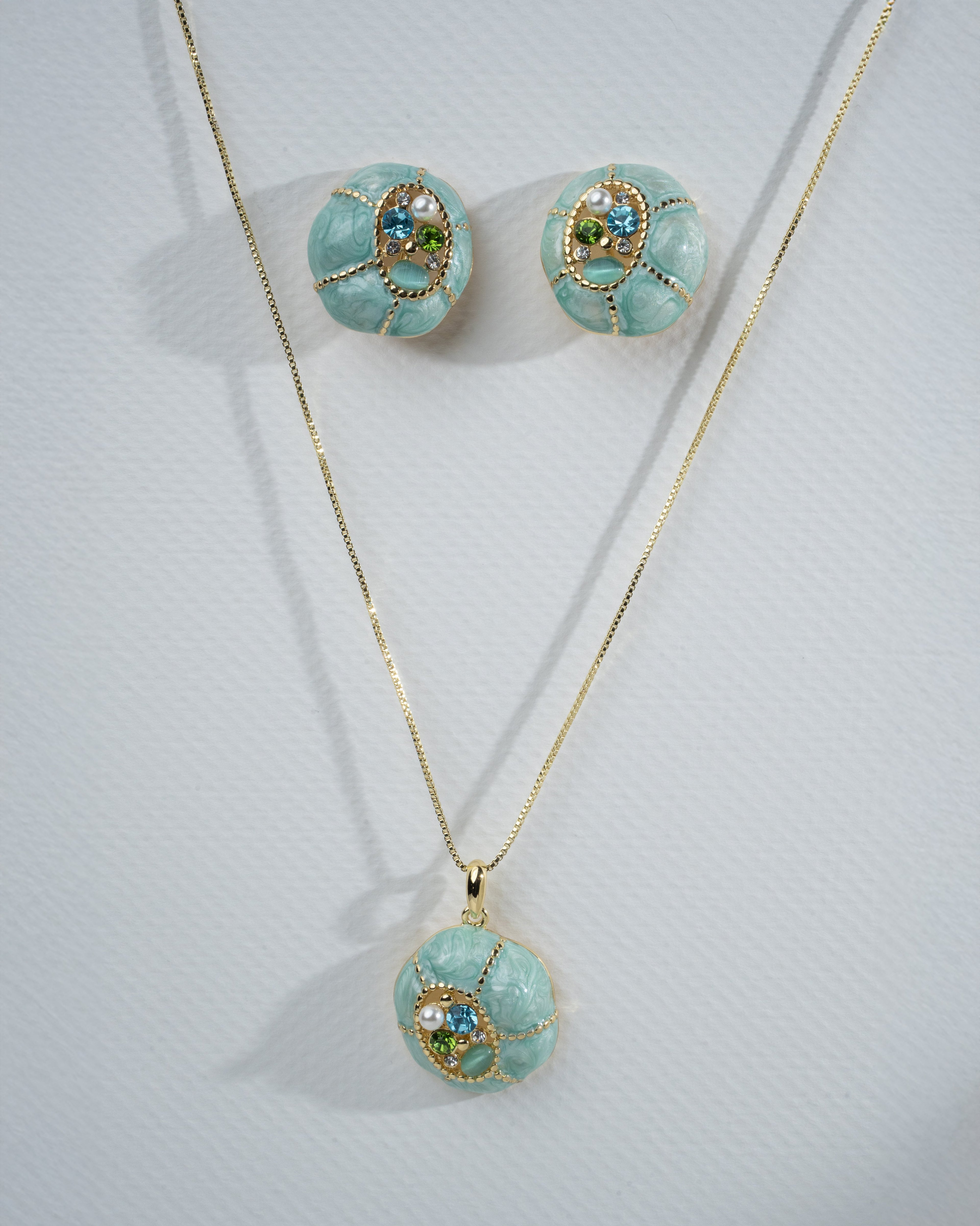 Exquisite Aquamarine Mosaic Jewelry Set with Matching Necklace and Earrings