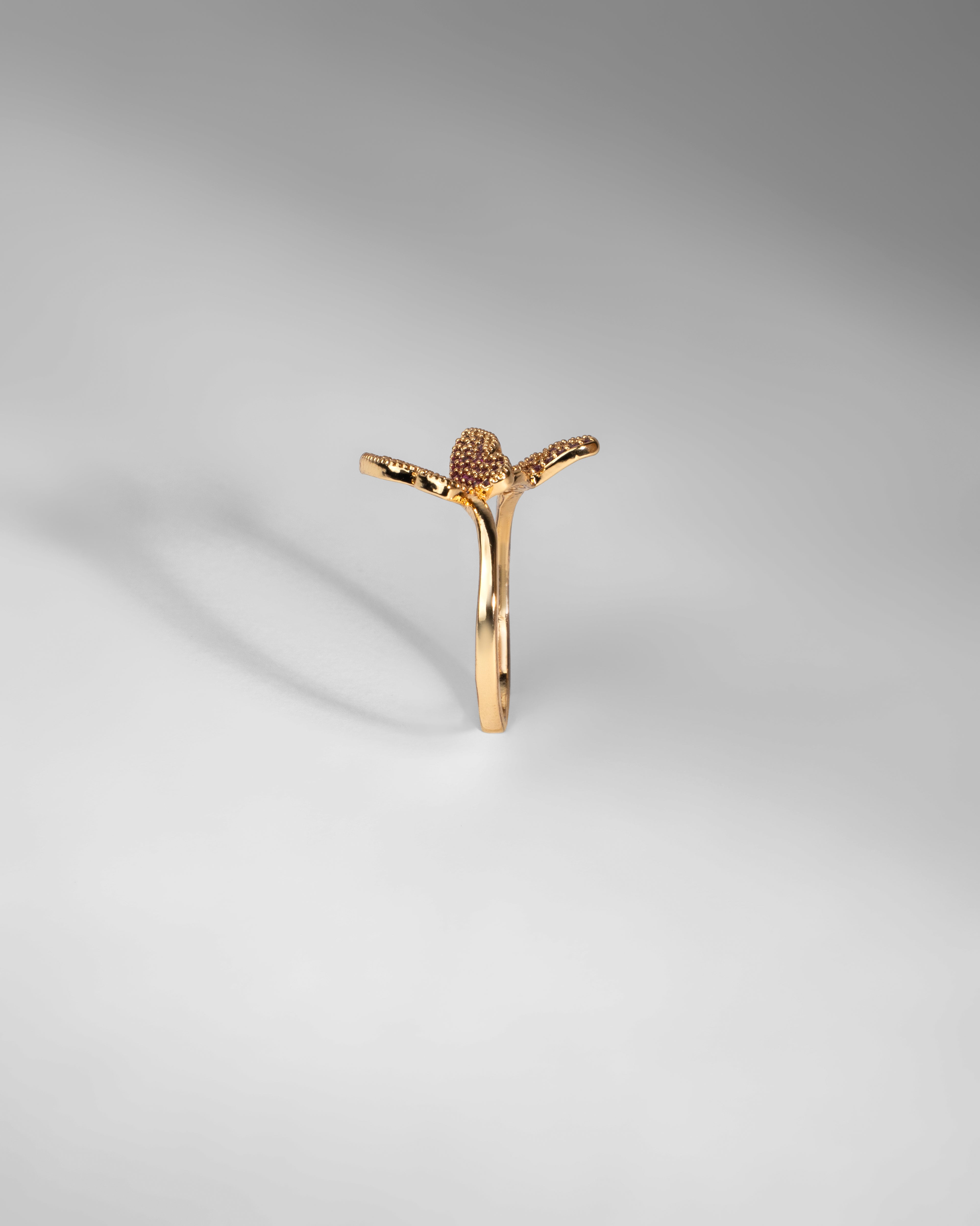 Exquisite Gold Butterfly Ring with Pink Gemstones