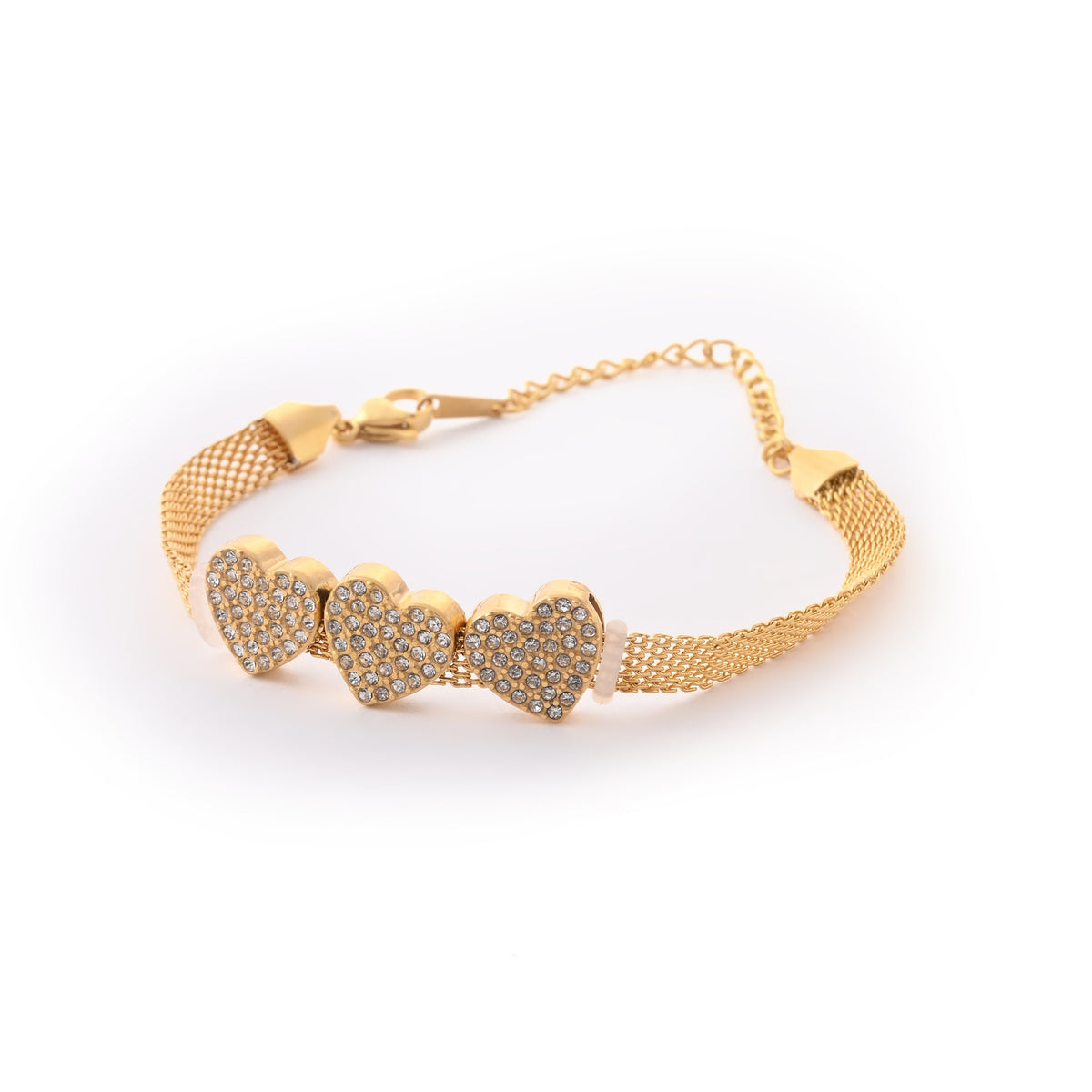 Elegant Gold Heart Charm Bracelet with Crystal Accents