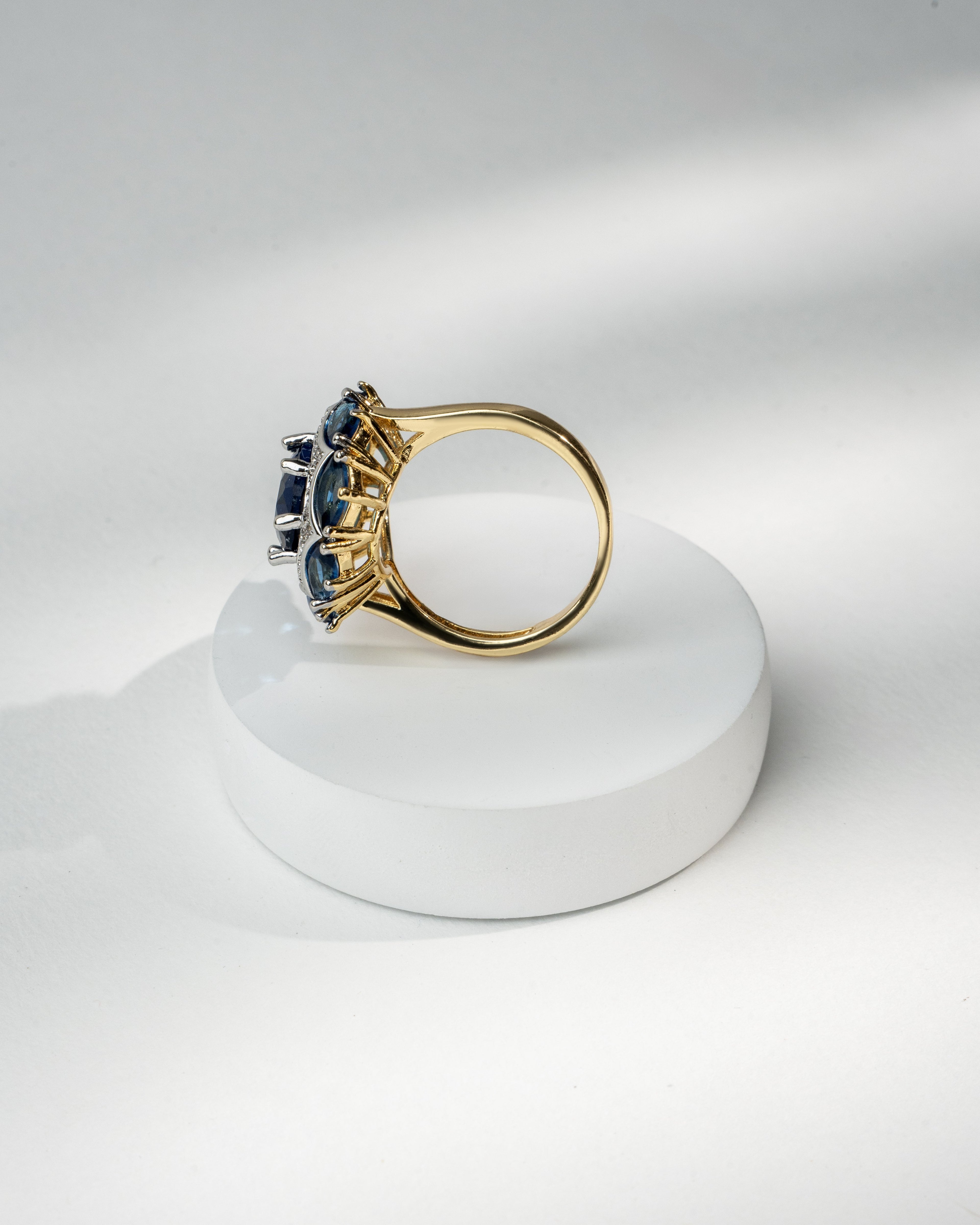 Exquisite Blue Sapphire and Diamond Halo Ring