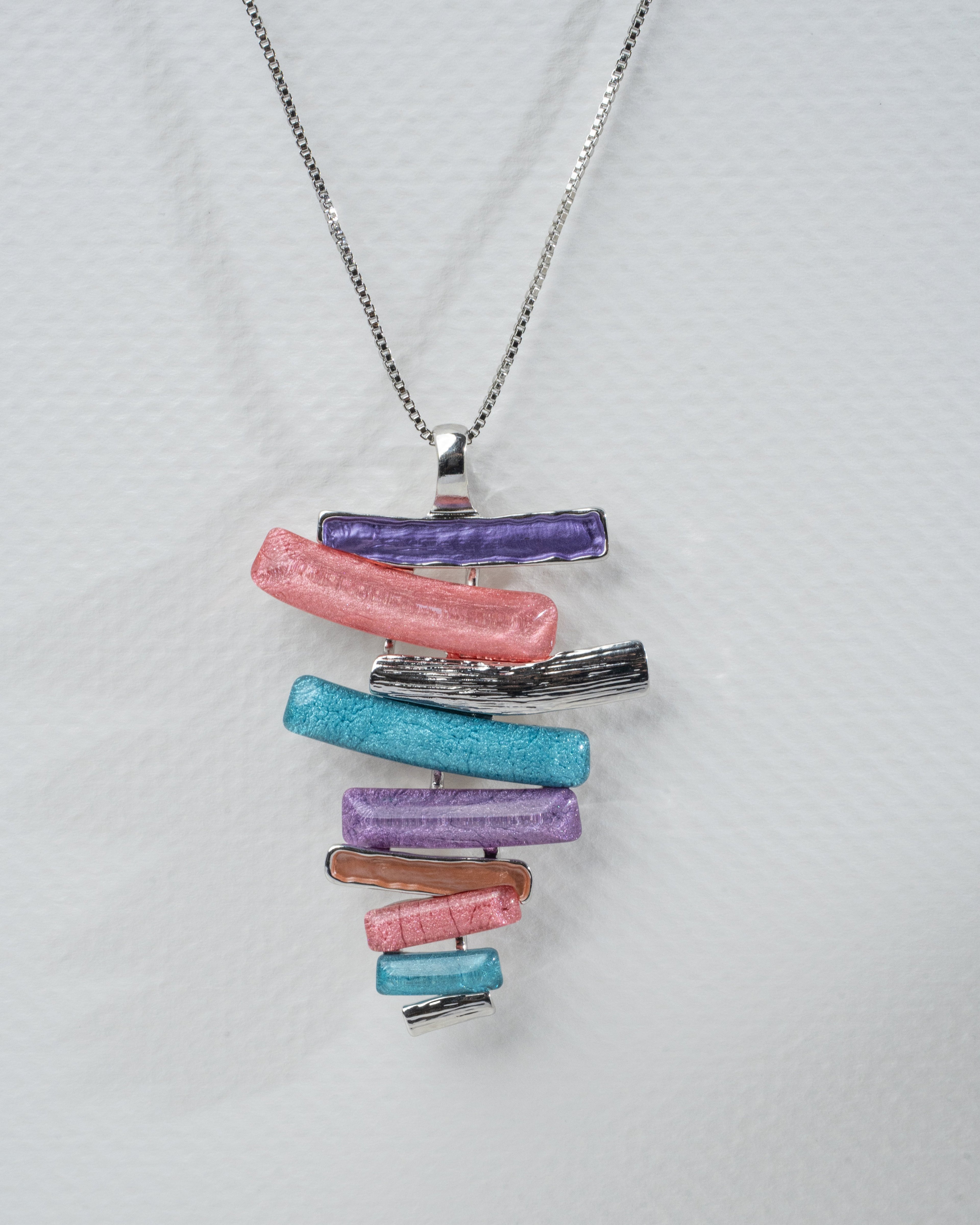 Multicolor Modern Art Necklace and Earring Set