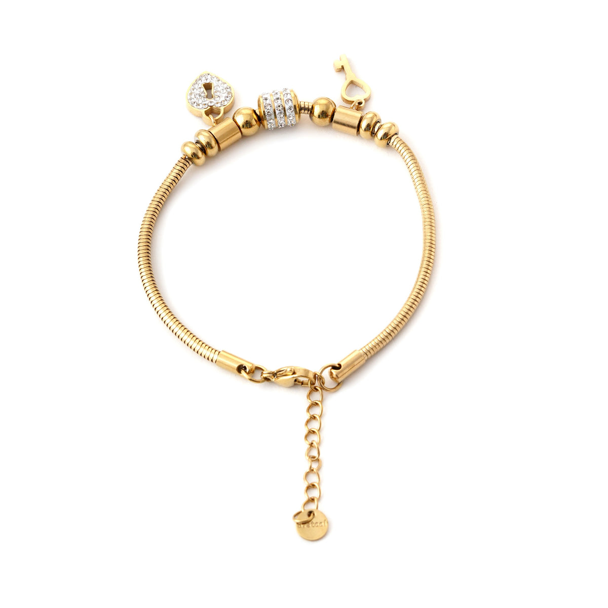 Elegant Gold Charm Bracelet with Key and Heart Pendants