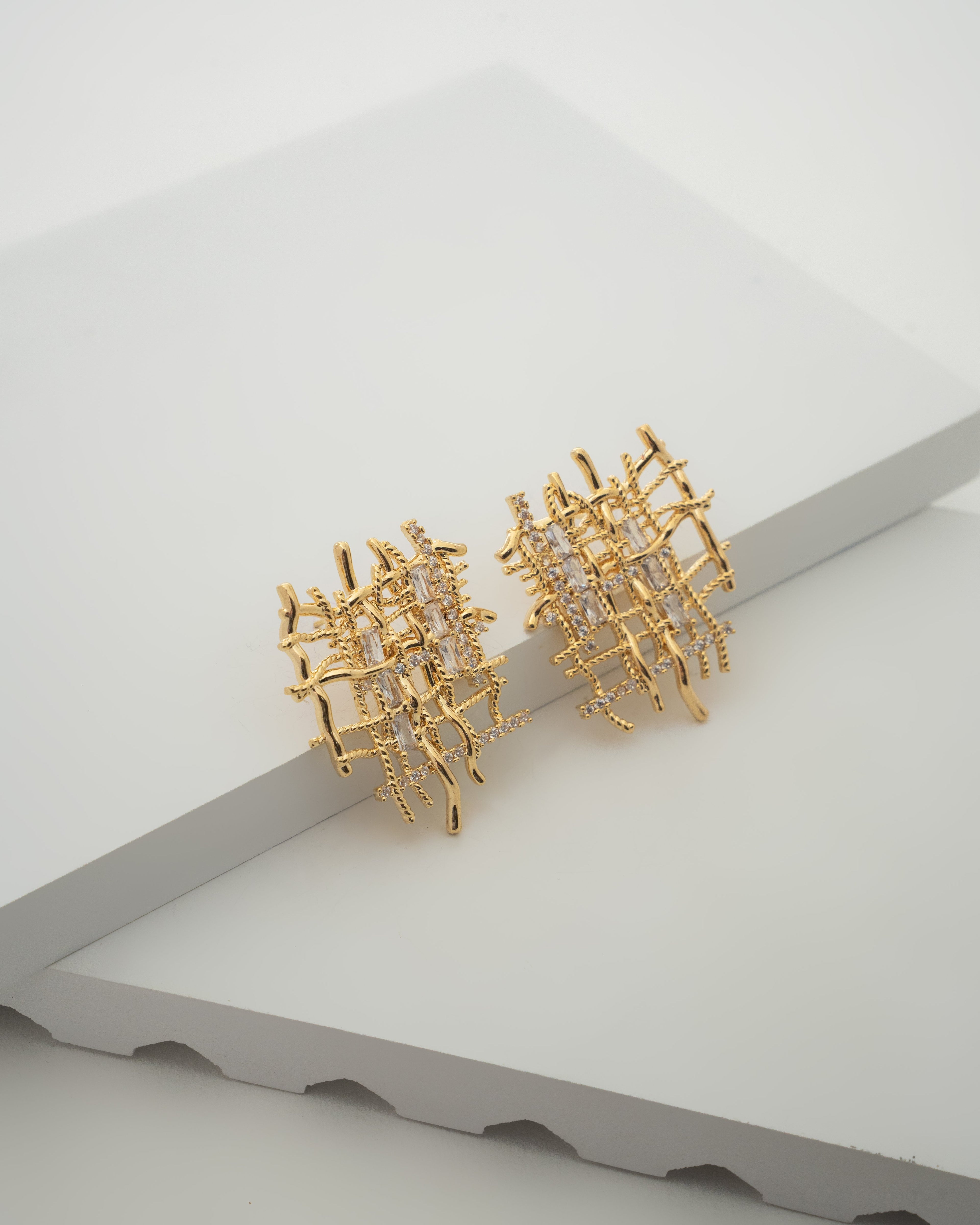 Luxurious Geometric Gold Crystal Earrings