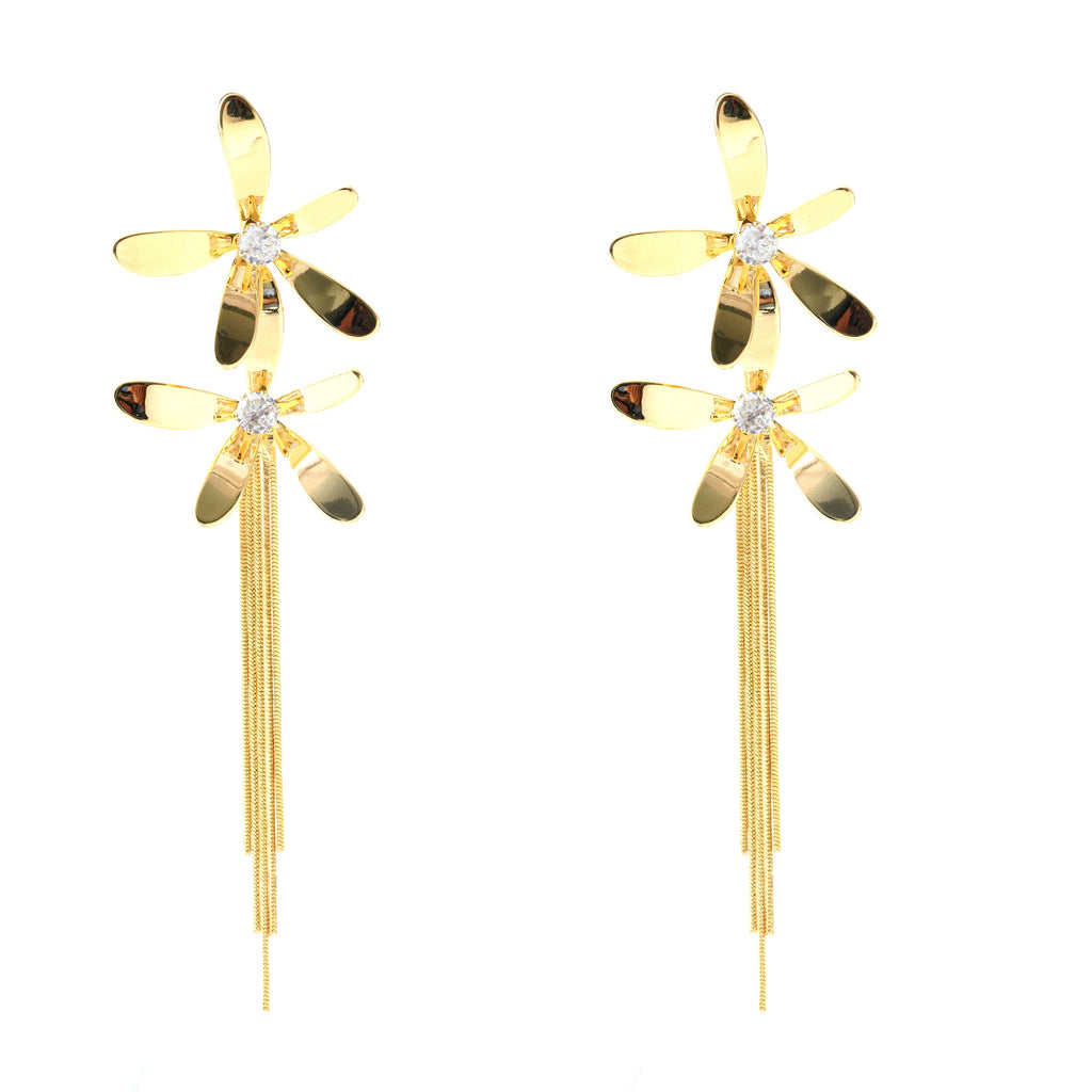 Elegant Floral Gold-Plated Drop Earrings with Crystal Accents