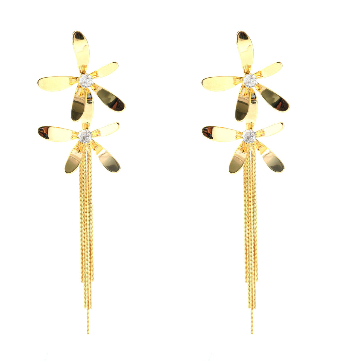 Elegant Floral Gold-Plated Drop Earrings with Crystal Accents