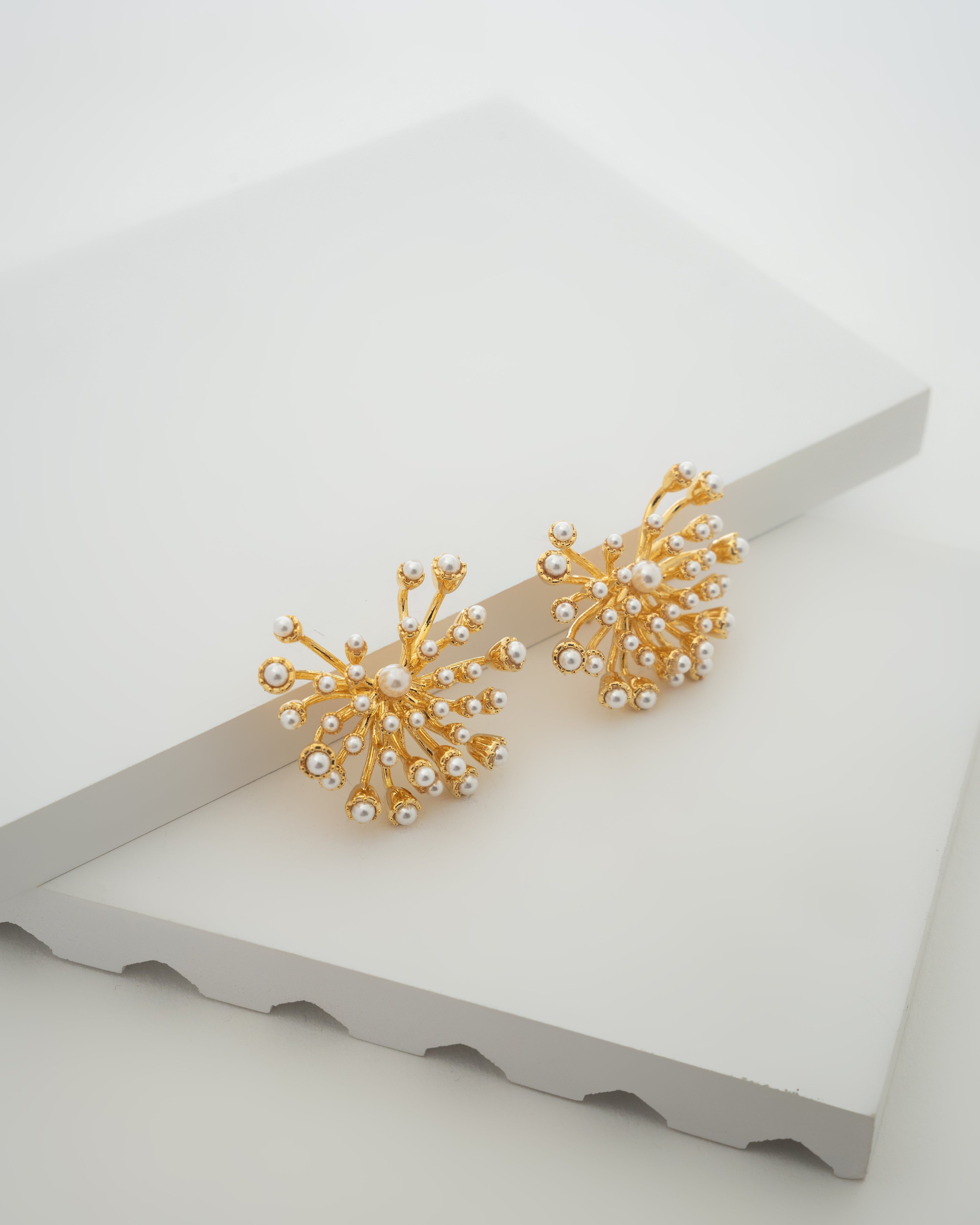 Elegant Gold Pearl Sunburst Earrings