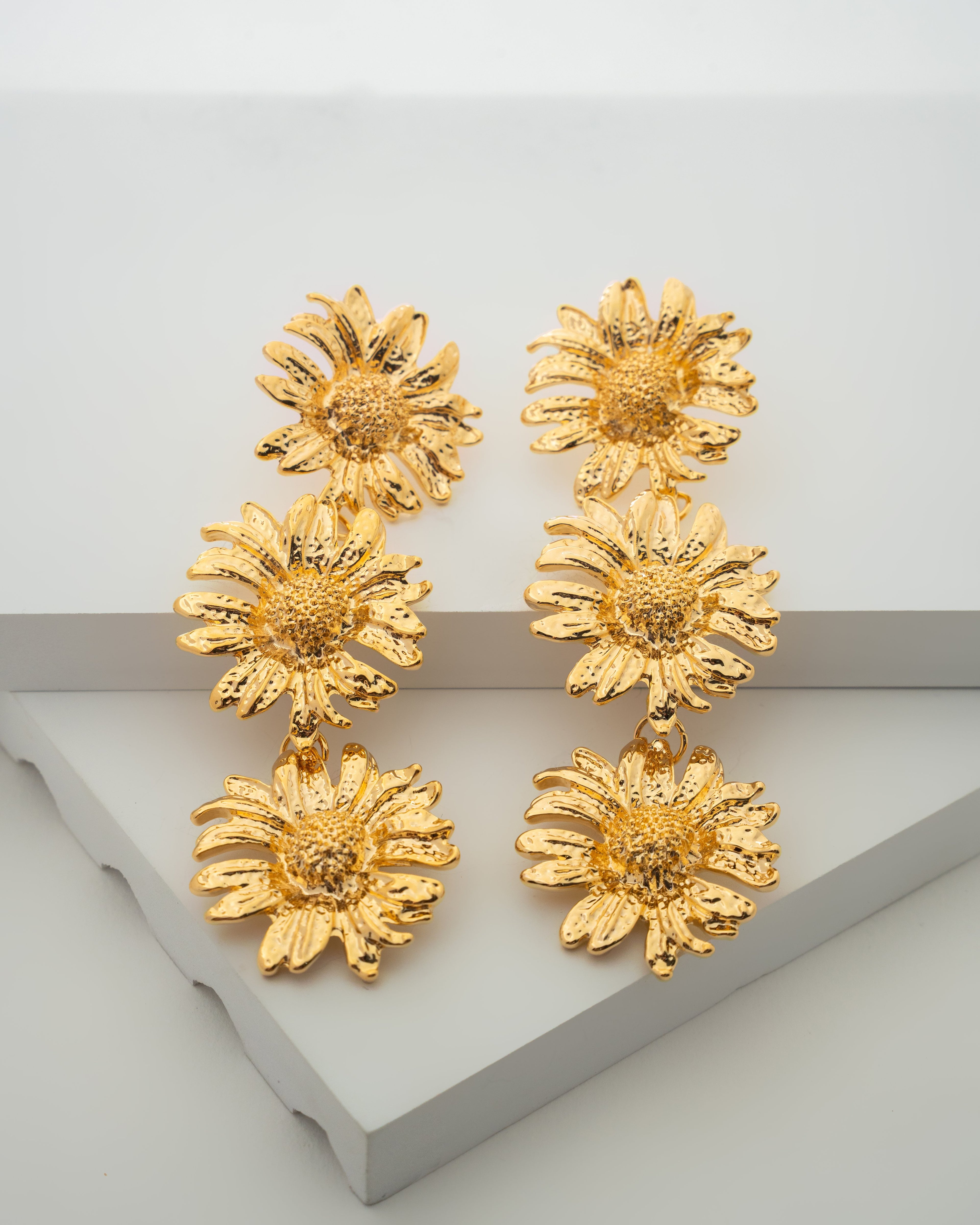 Elegant Gold Sunflower Statement Earrings