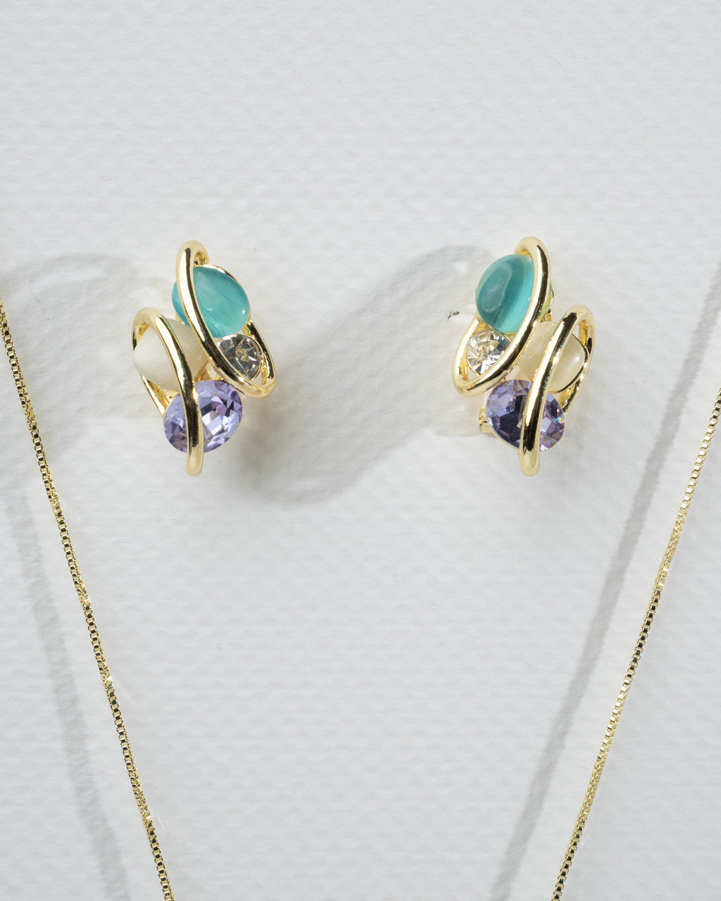 Elegant Gold-Plated Multistone Jewelry Set with Necklace and Earrings