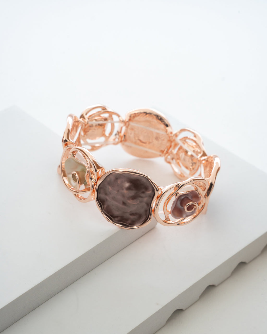Elegant Rose Gold Shell & Stone Bracelet