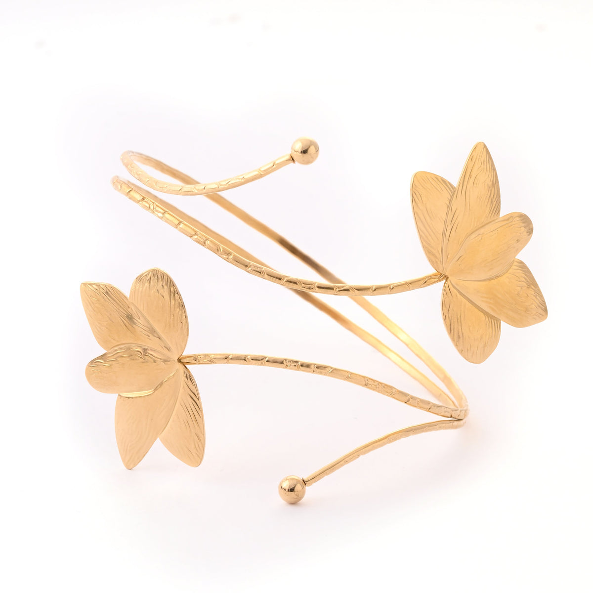Elegant Floral Gold-Plated Open Cuff Bracelet