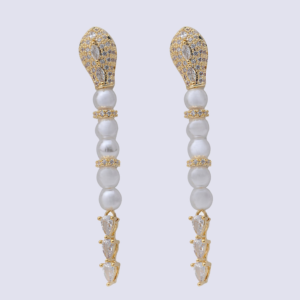 Elegant Gold-Plated Pearl and Crystal Drop Earrings