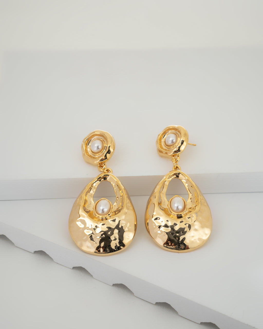 Elegant Gold-Plated Teardrop Earrings with Pearl Accent