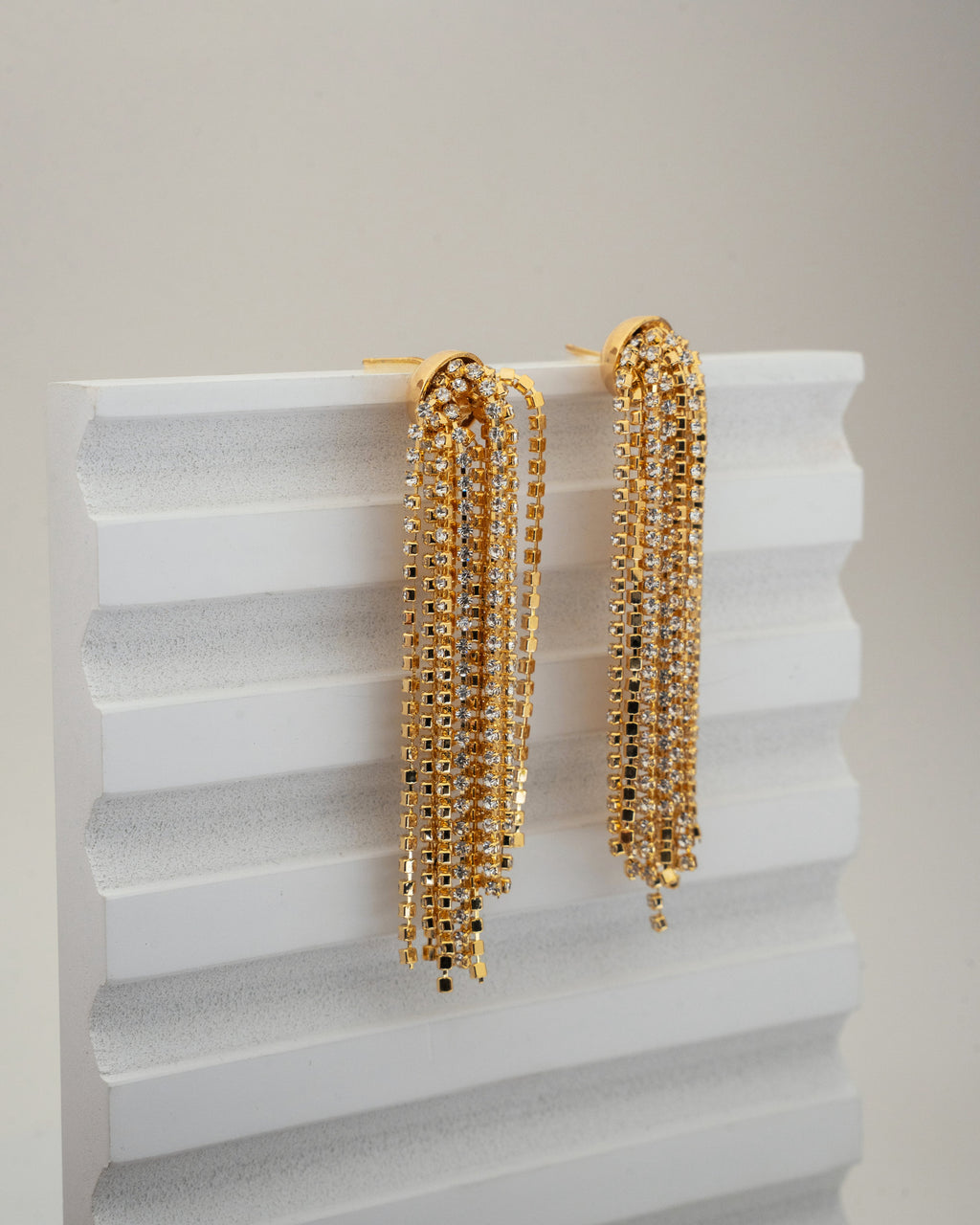 Luxurious Gold Cascade Rhinestone Earrings