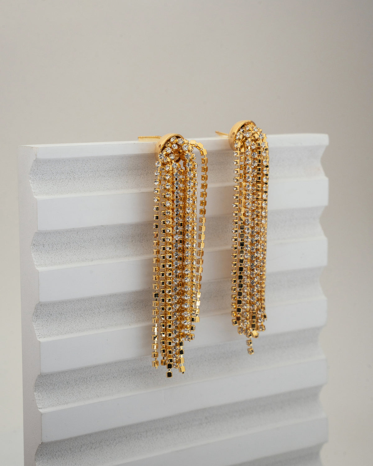 Luxurious Gold Cascade Rhinestone Earrings