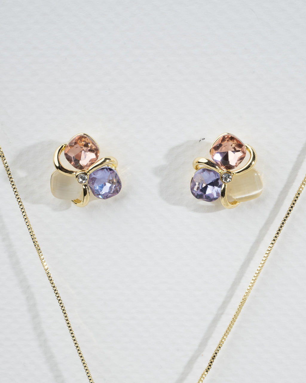 Elegant Gold-Plated Flower Jewelry Set with Multicolor Gemstones