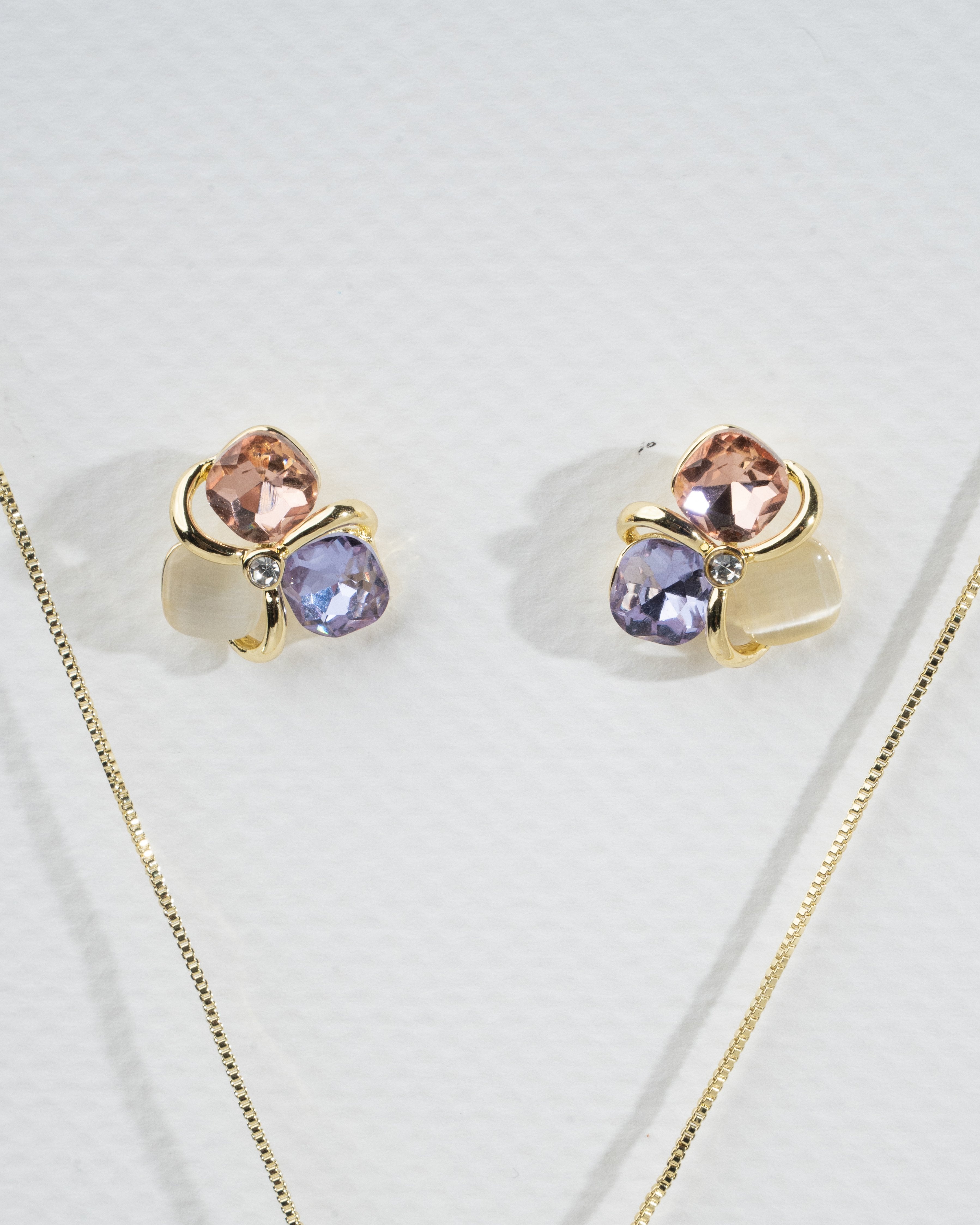 Elegant Gold-Plated Flower Jewelry Set with Multicolor Gemstones