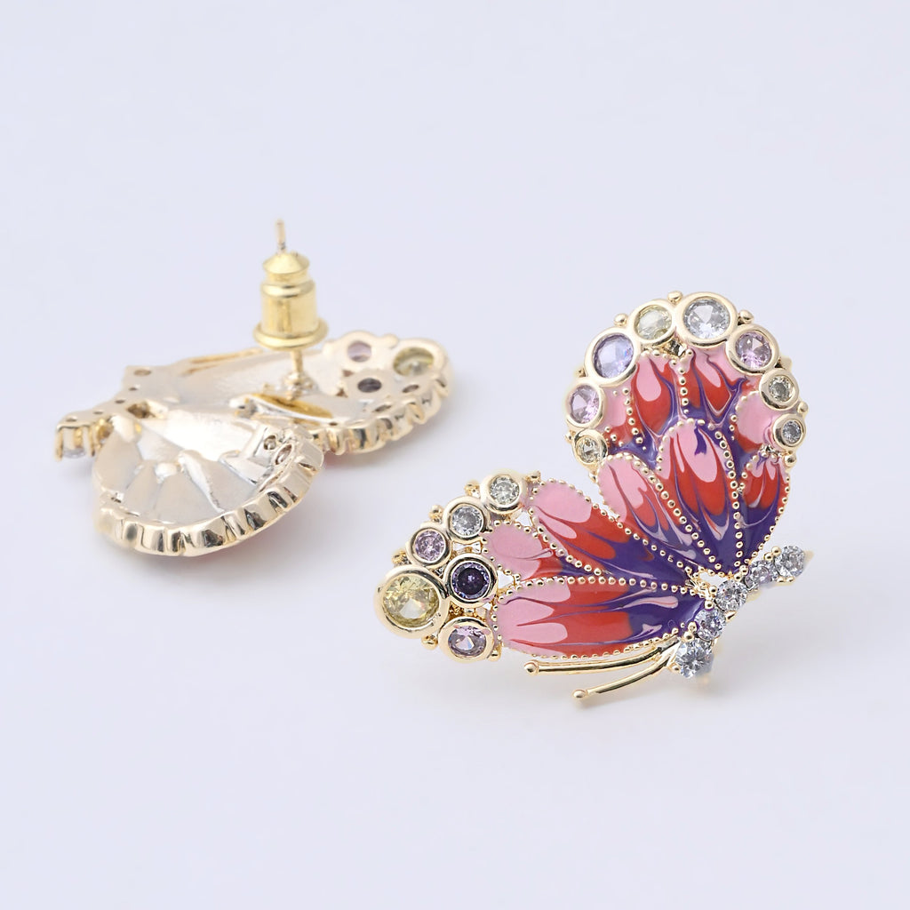 Elegant Enamel Butterfly Crystal Earrings
