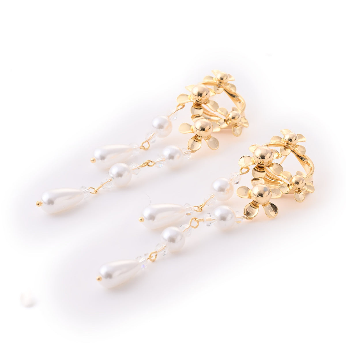 Elegant Floral Gold Pearl Drop Earrings