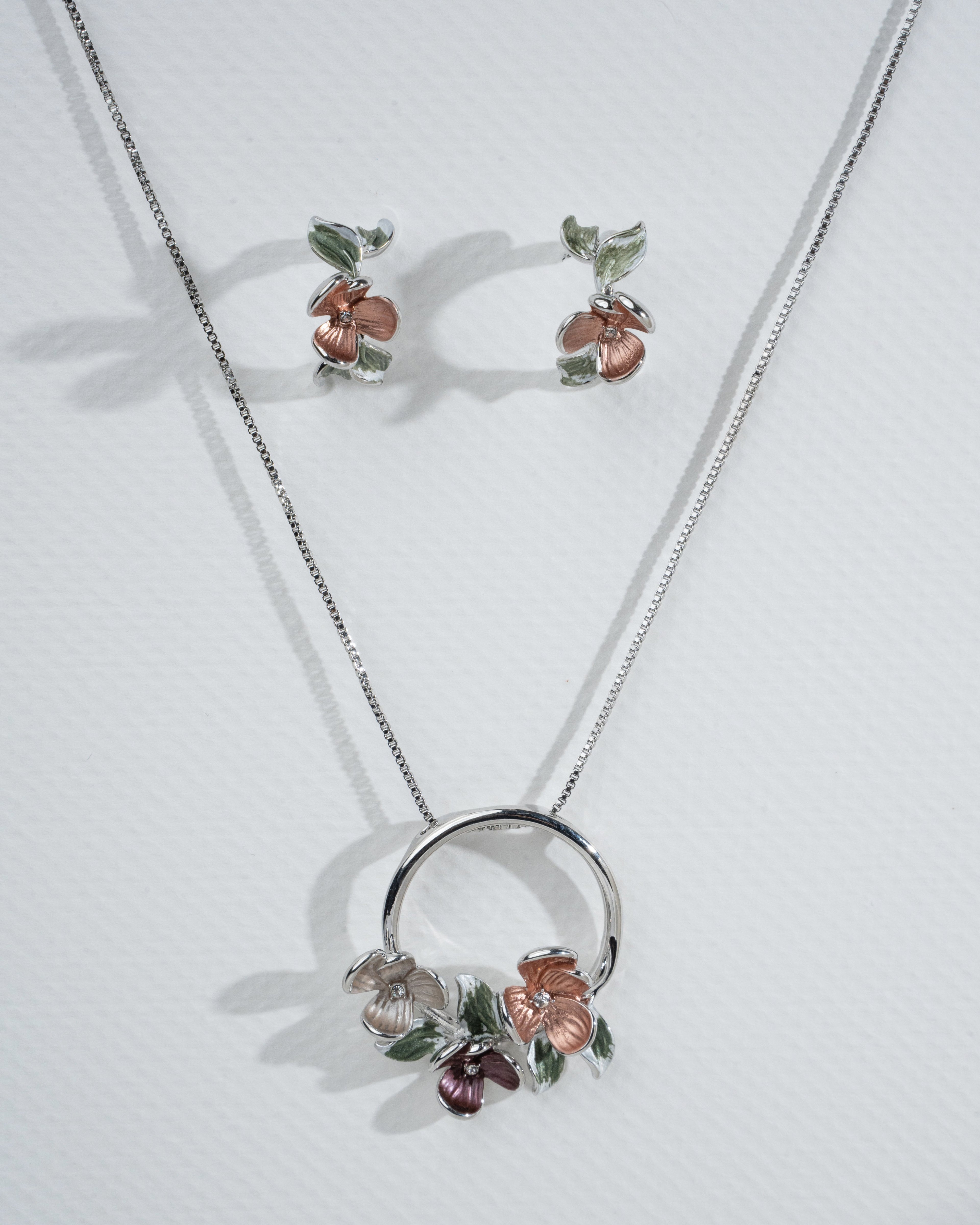 Enchanted Blossom Jewelry Set - Floral Necklace and Earrings