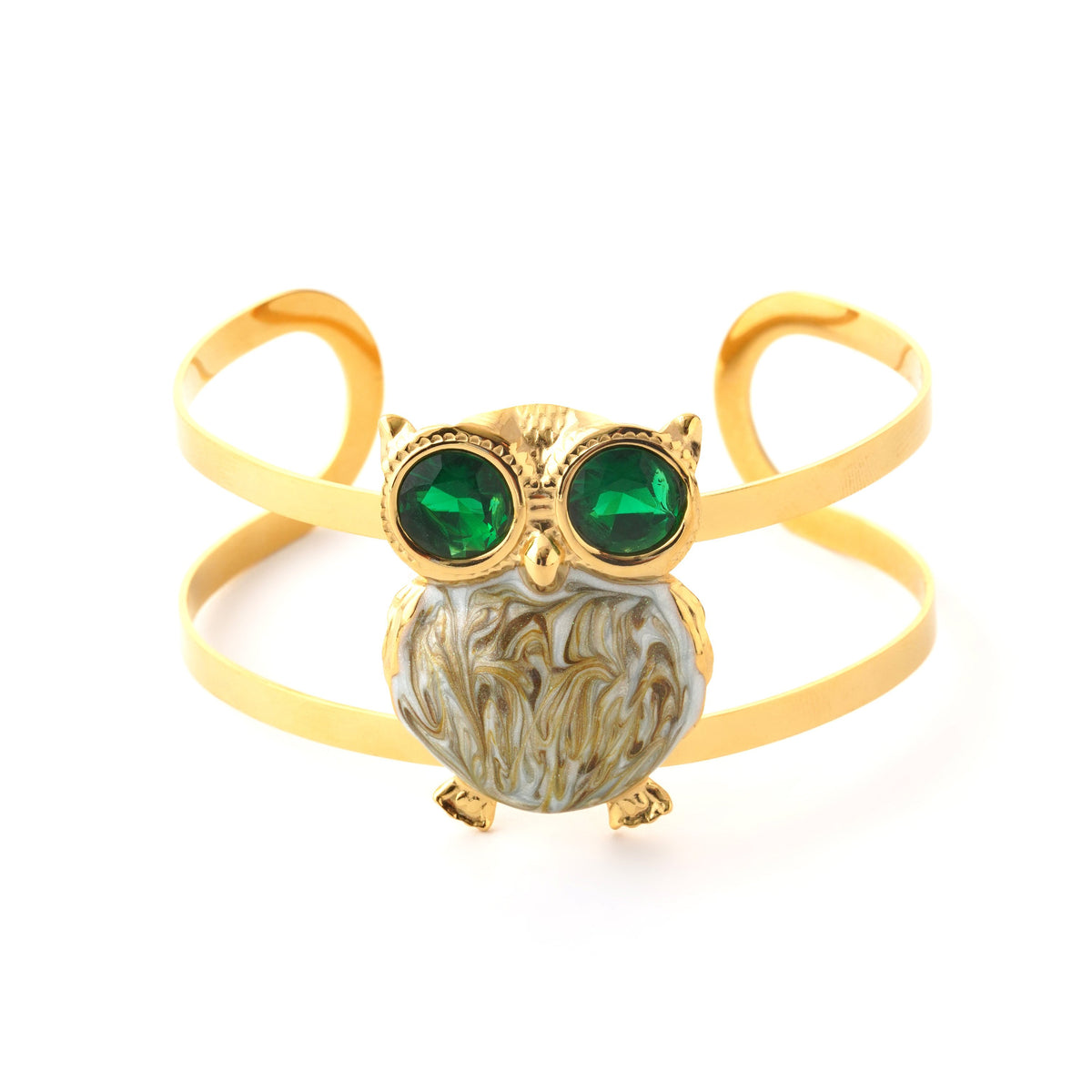 Elegant Owl Design Gold-Tone Adjustable Bangle