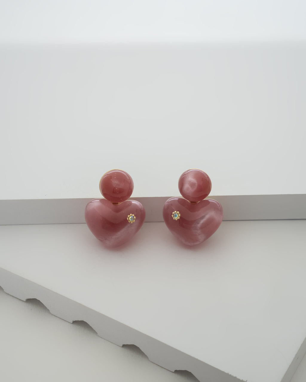 Elegant Rose Heart Shaped Earrings with Crystal Accent