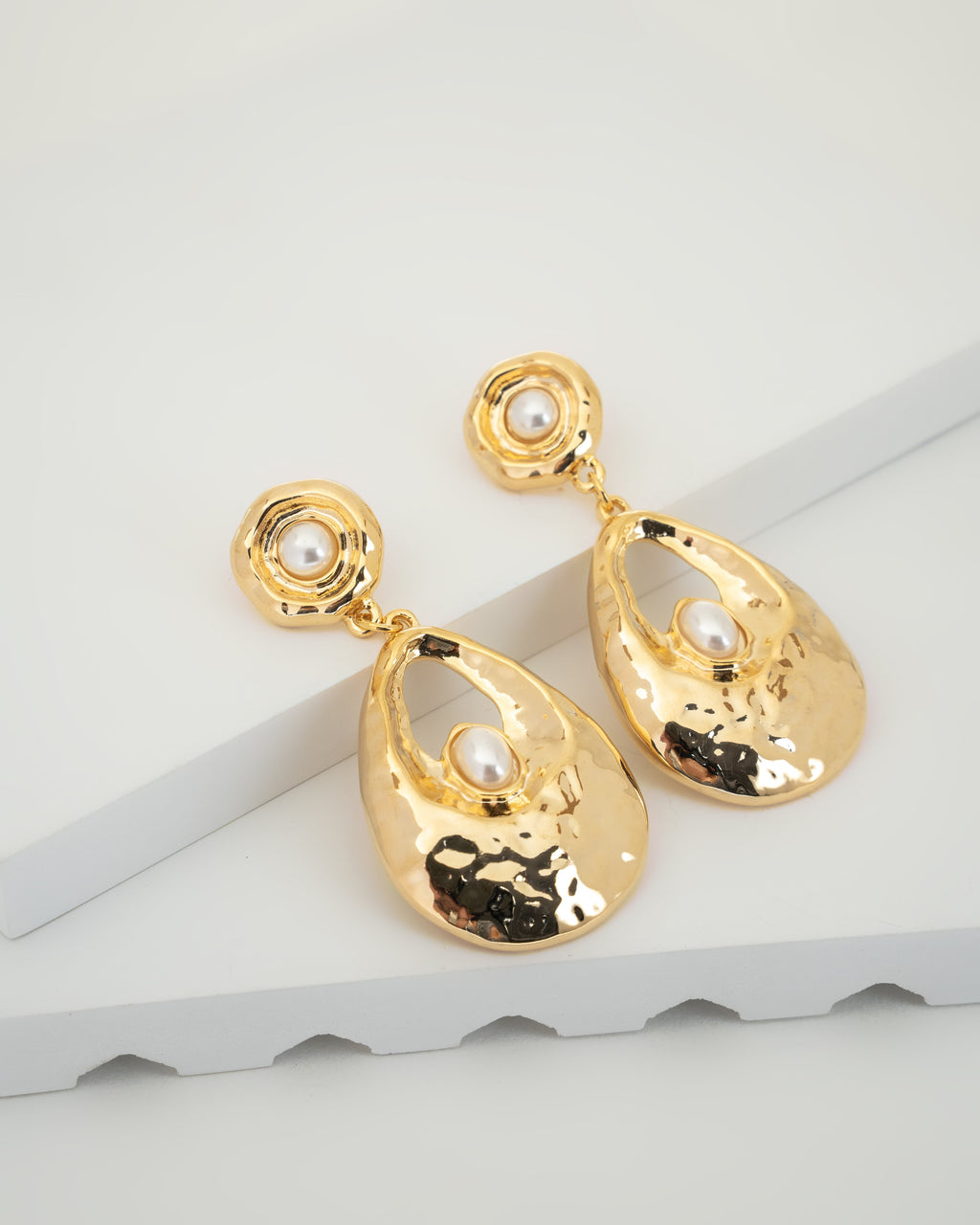 Elegant Gold-Plated Teardrop Earrings with Pearl Accent