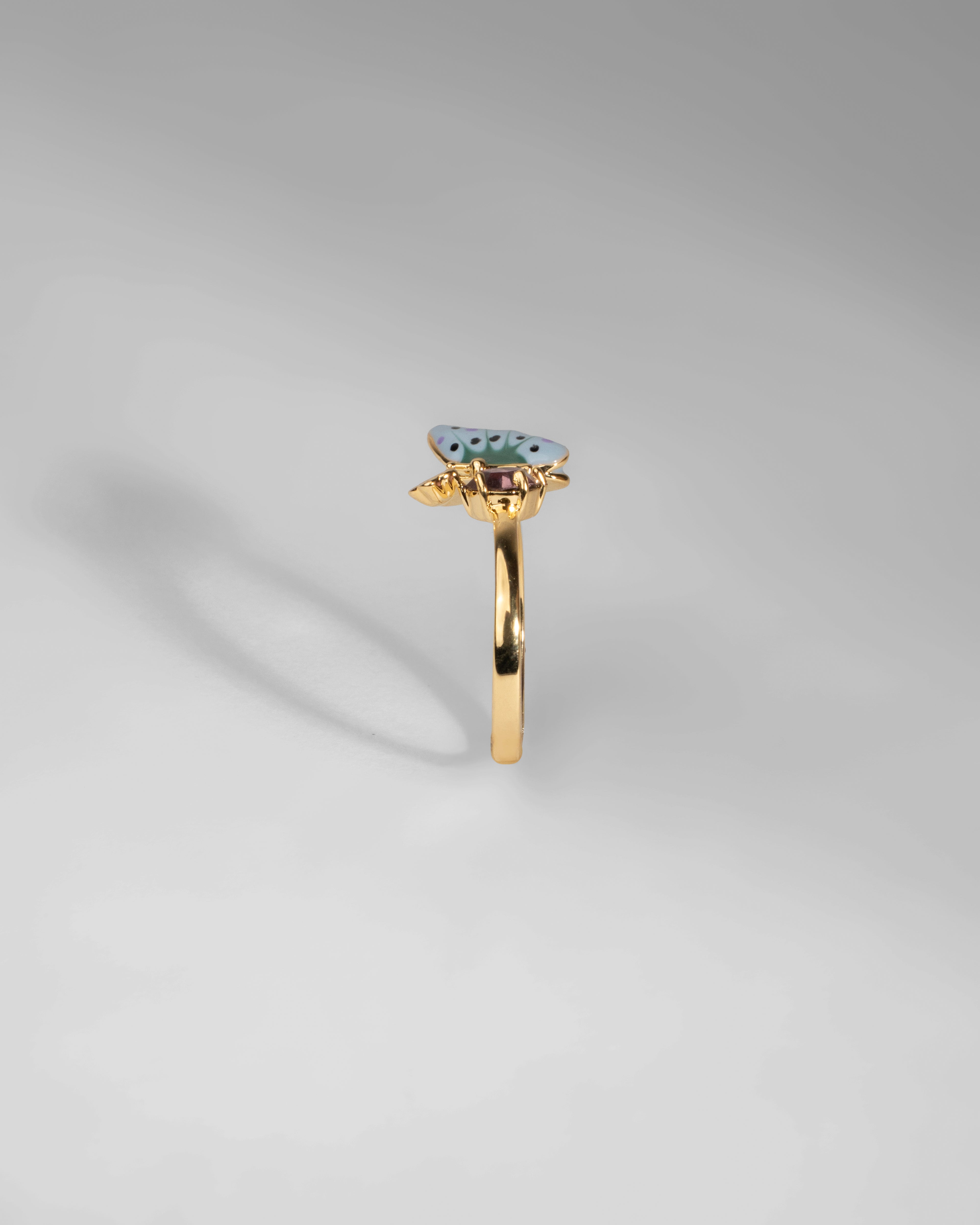 Enchanted Butterfly Gold Ring with Amethyst Charm