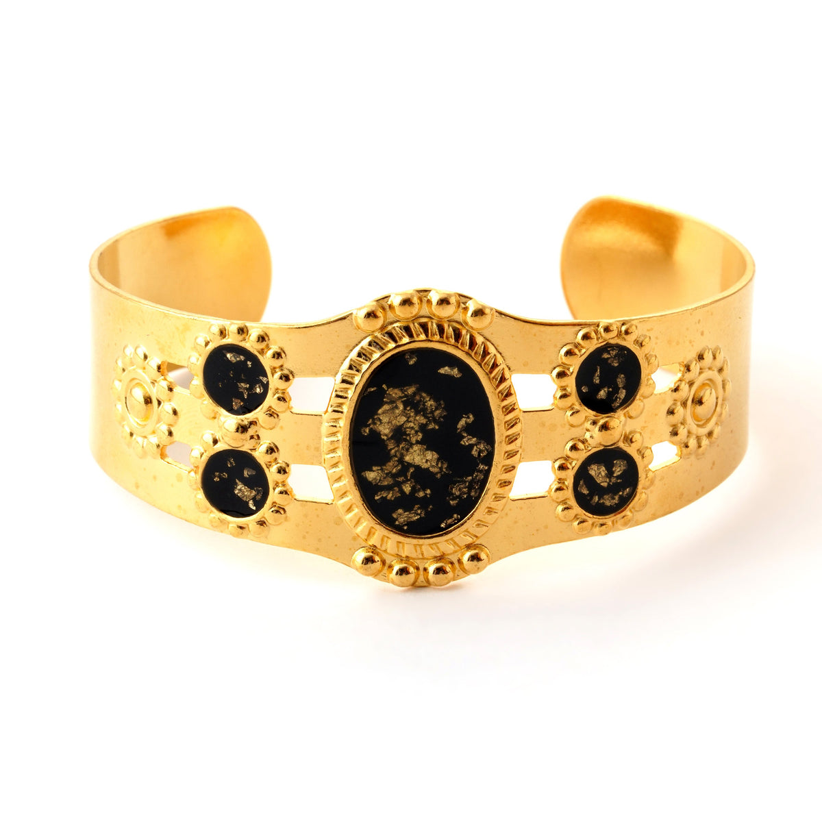 Elegant Gold-Plated Black Oval Cuff Bracelet