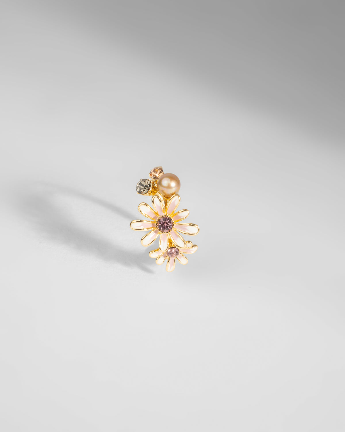 Elegant Floral Pearl and Crystal Gold Earring