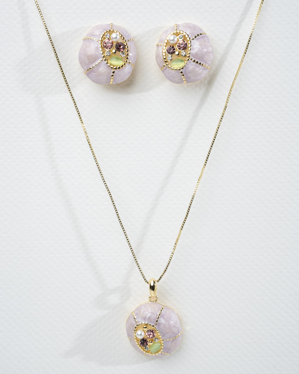 Elegant Lilac Gold-Plated Pendant and Earring Set
