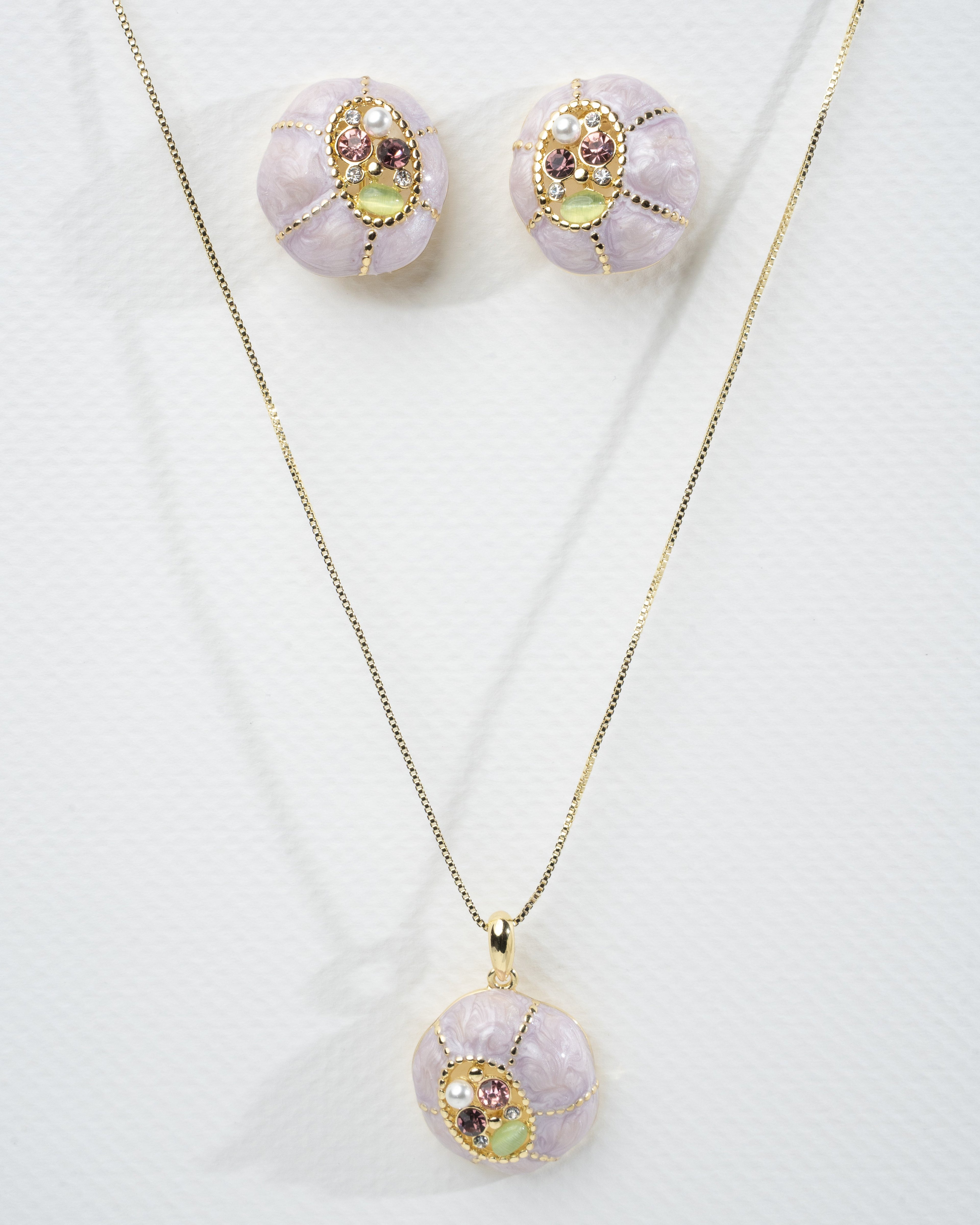 Elegant Lilac Gold-Plated Pendant and Earring Set