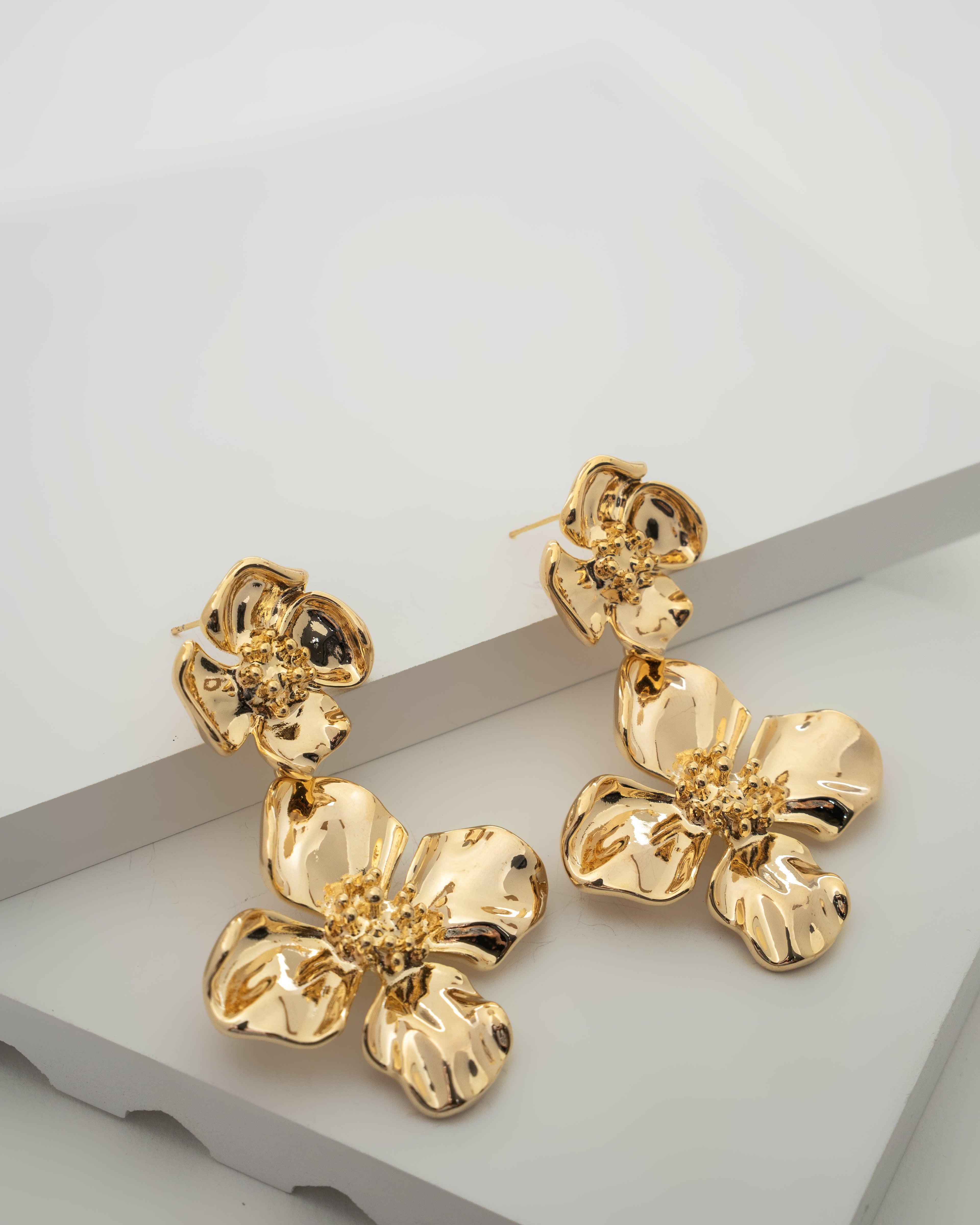 Luxurious Blossom Gold-Plated Floral Earrings