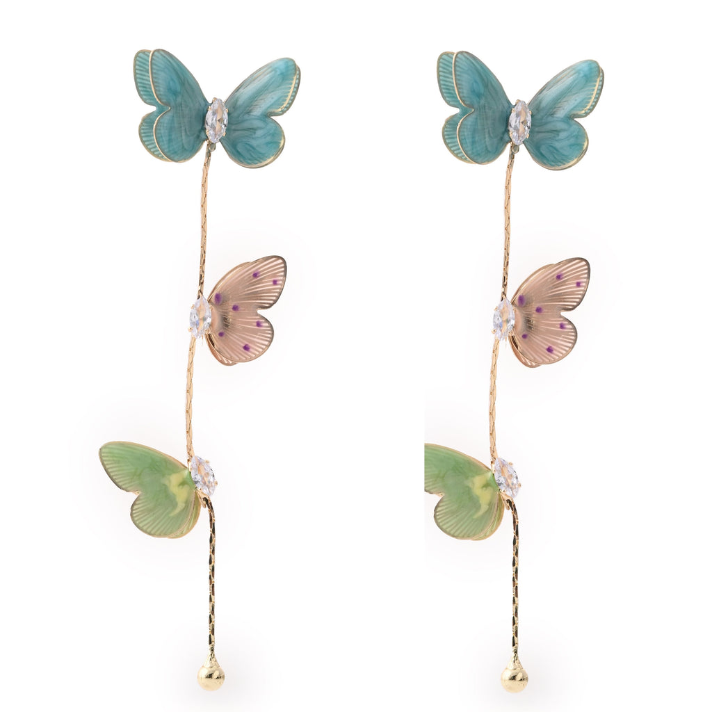 Elegant Triple Butterfly Crystal Earring
