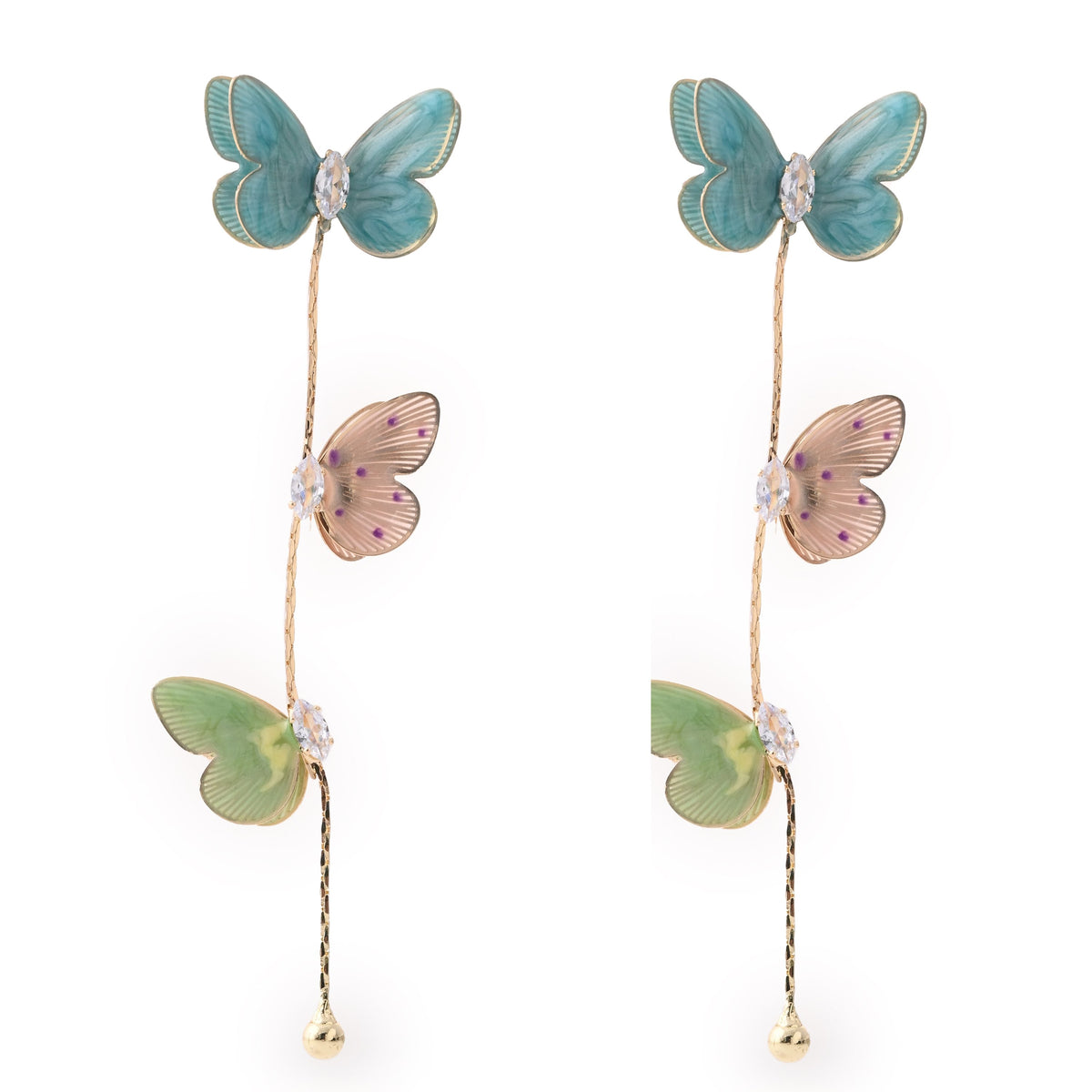 Elegant Triple Butterfly Crystal Earring