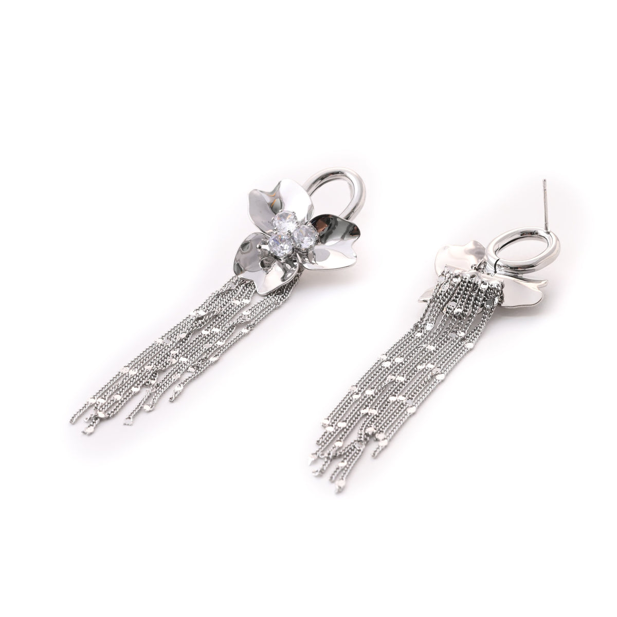 Luxe Silver Orchid Dangle Earrings with Crystal Accents