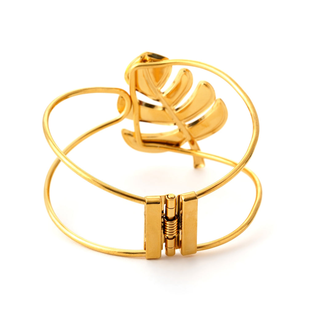 Elegant Gold Leaf Bangle with Mother of Pearl Inlay