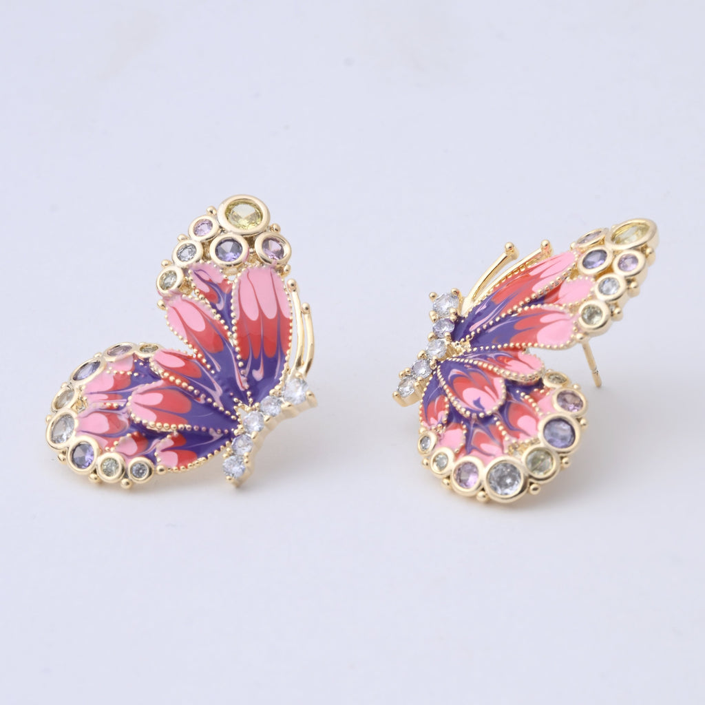 Elegant Enamel Butterfly Crystal Earrings