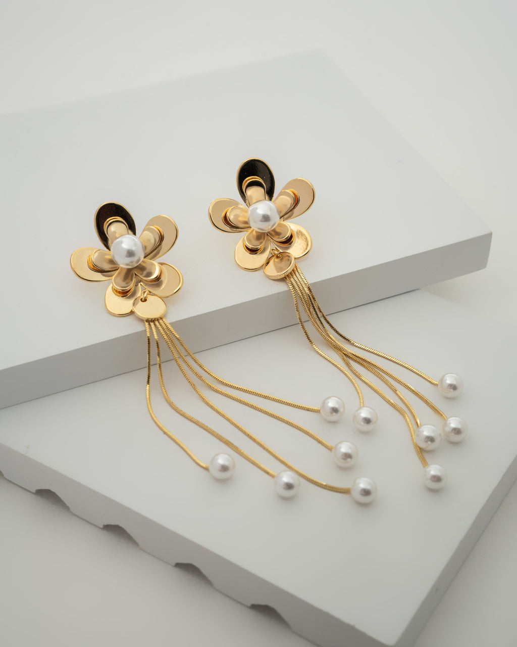 Elegant Gold-Plated Floral Pearl Drop Earrings