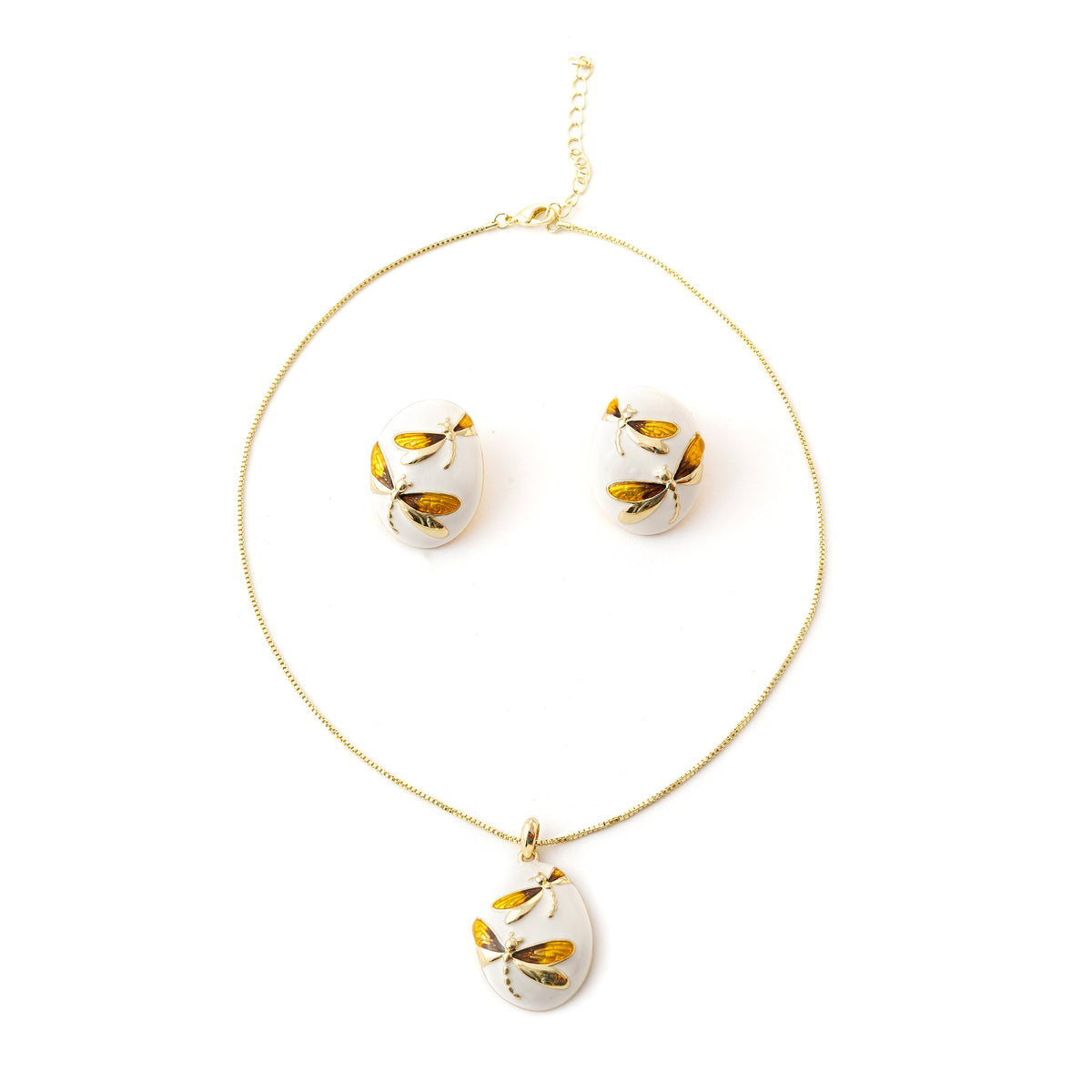 Elegant Dragonfly Ceramic Jewelry Set with Golden Accents