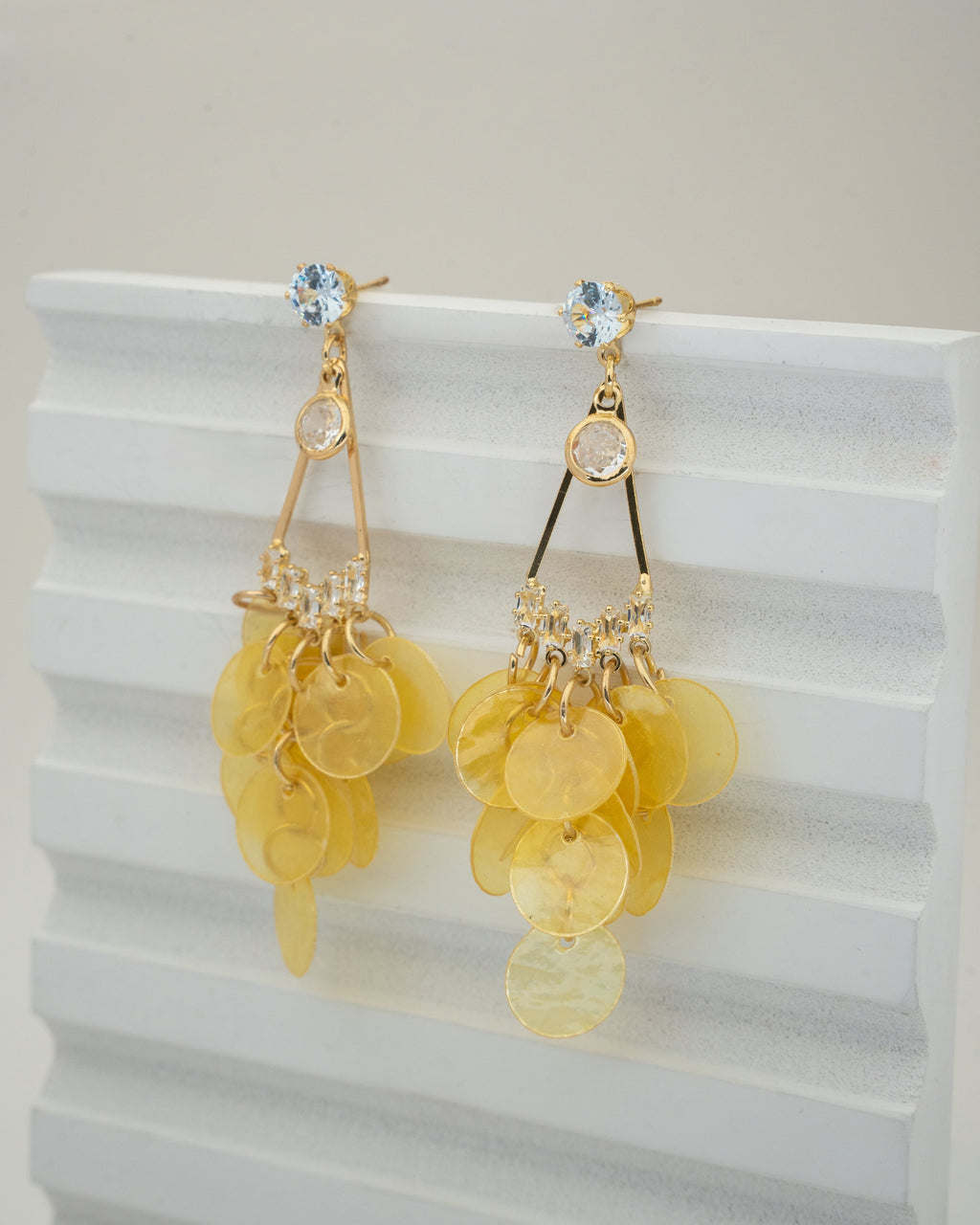 Elegant Gold Sequin Fringe Earrings with Crystal Accents