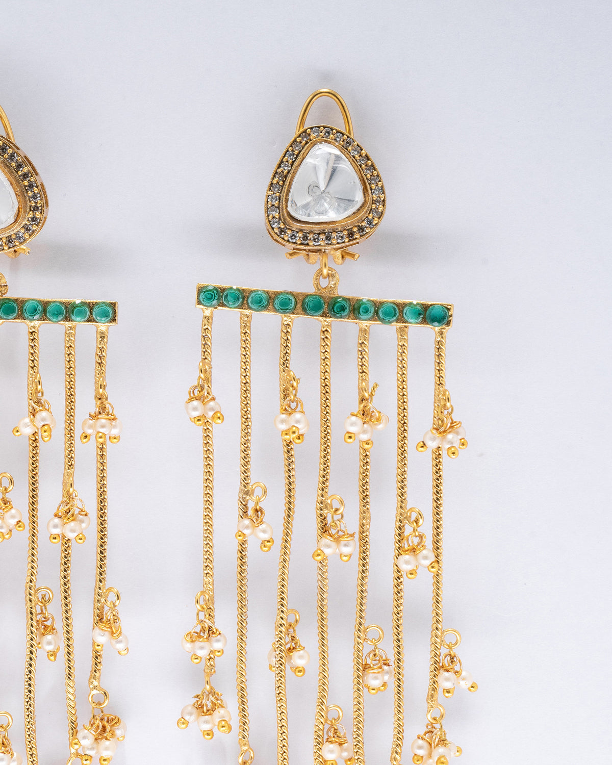 Luxe Gold and Crystal Tassel Earrings with Pearls