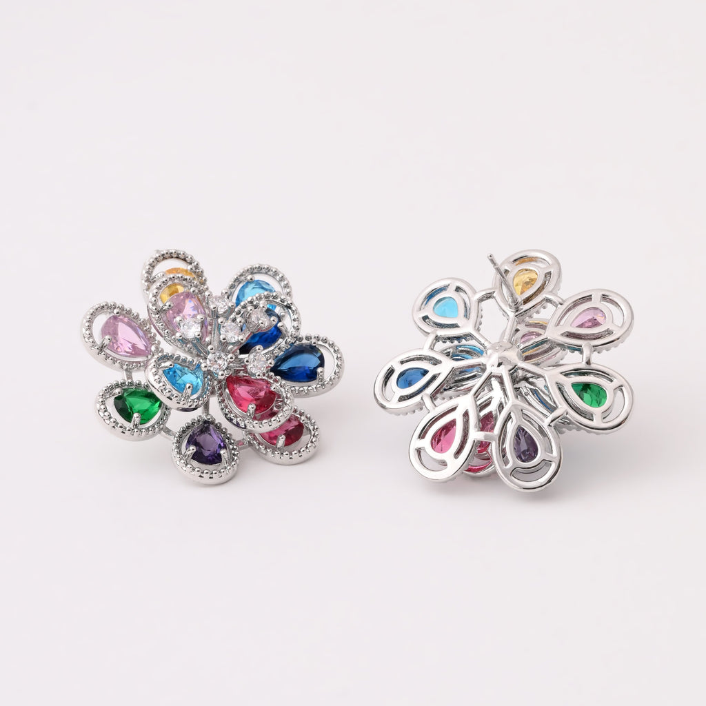 Multicolor Gemstone Flower Stud Earrings