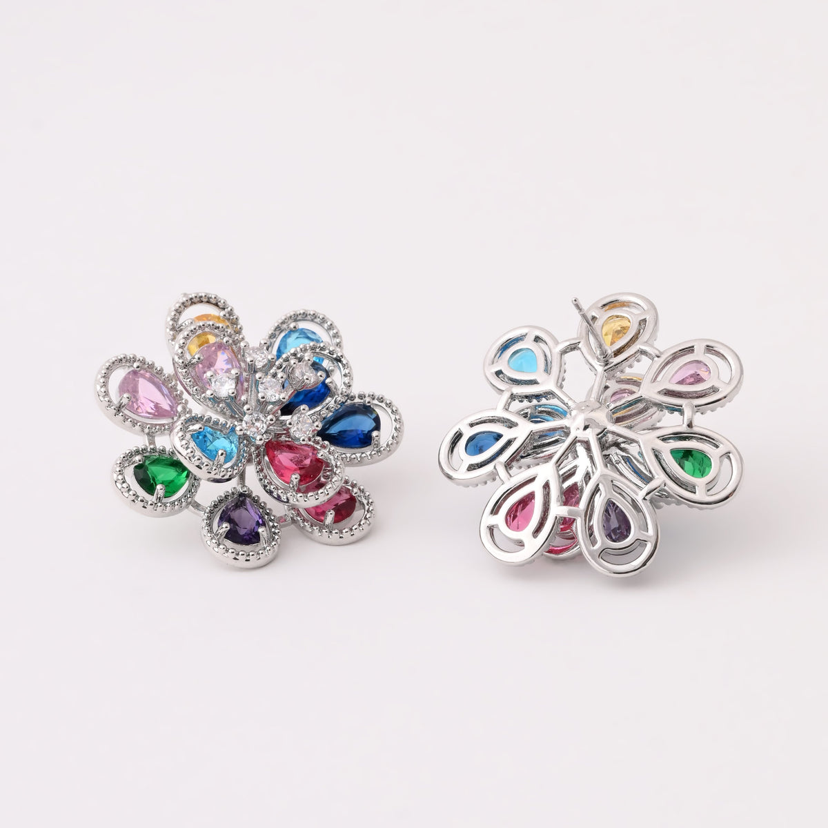 Multicolor Gemstone Flower Stud Earrings