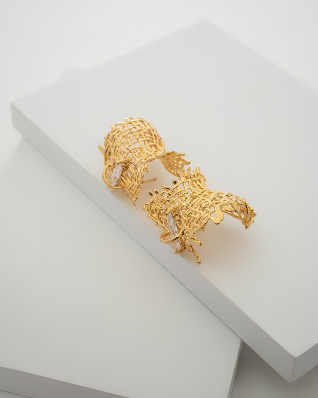 Elegant Woven Gold Plated Earrings with Crystal Accents