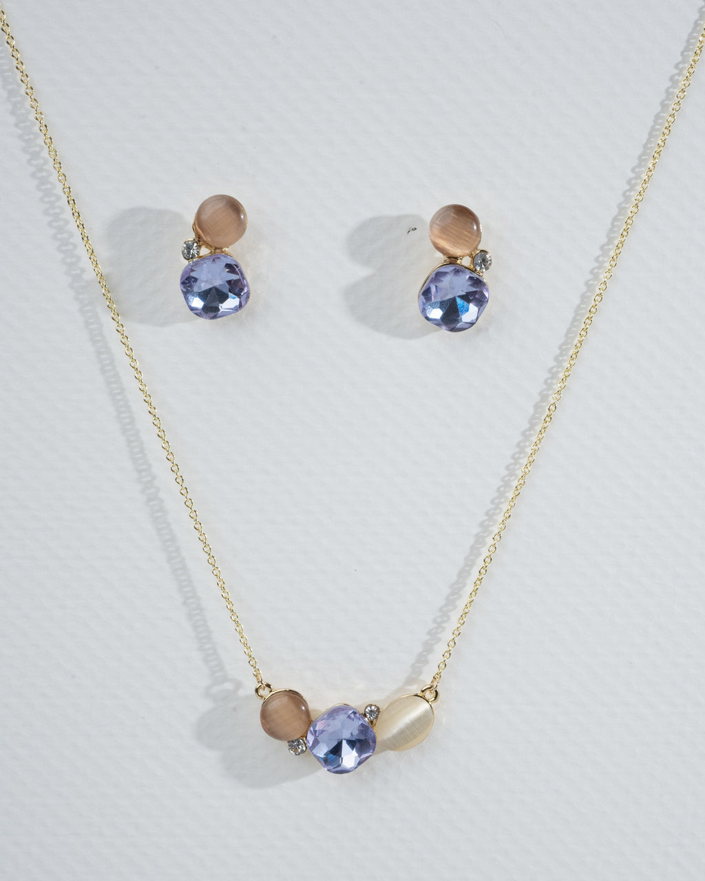 Elegant Lavender Gem Necklace and Earring Set