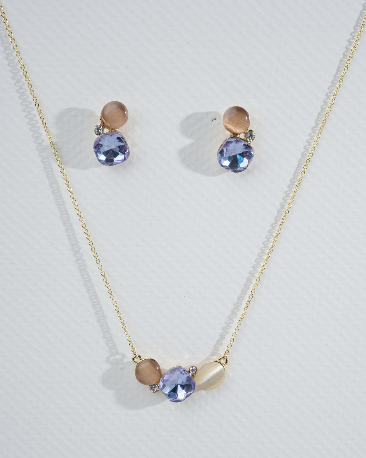 Elegant Lavender Gem Necklace and Earring Set