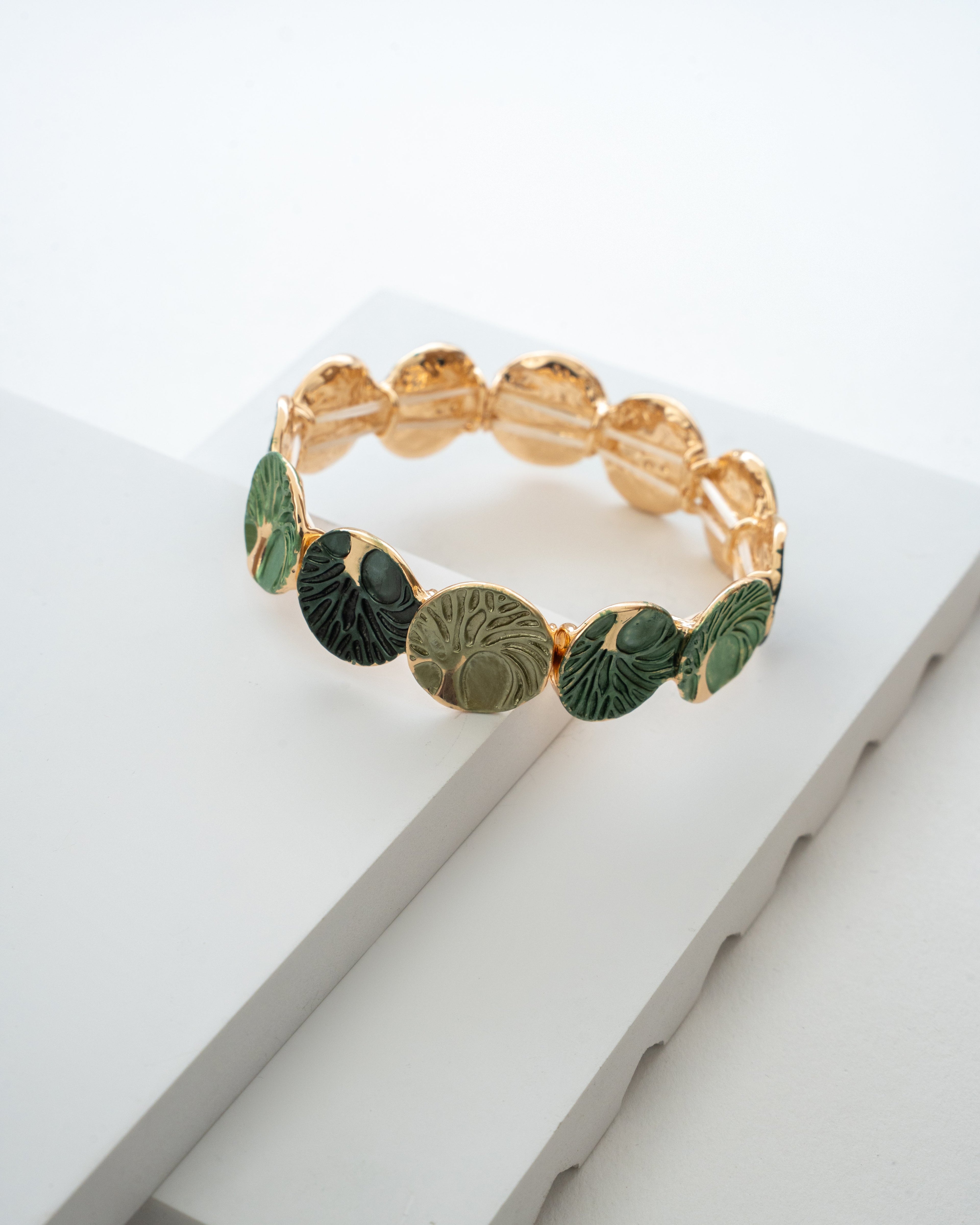 Elegance Gold-Toned Green Enamel Bracelet